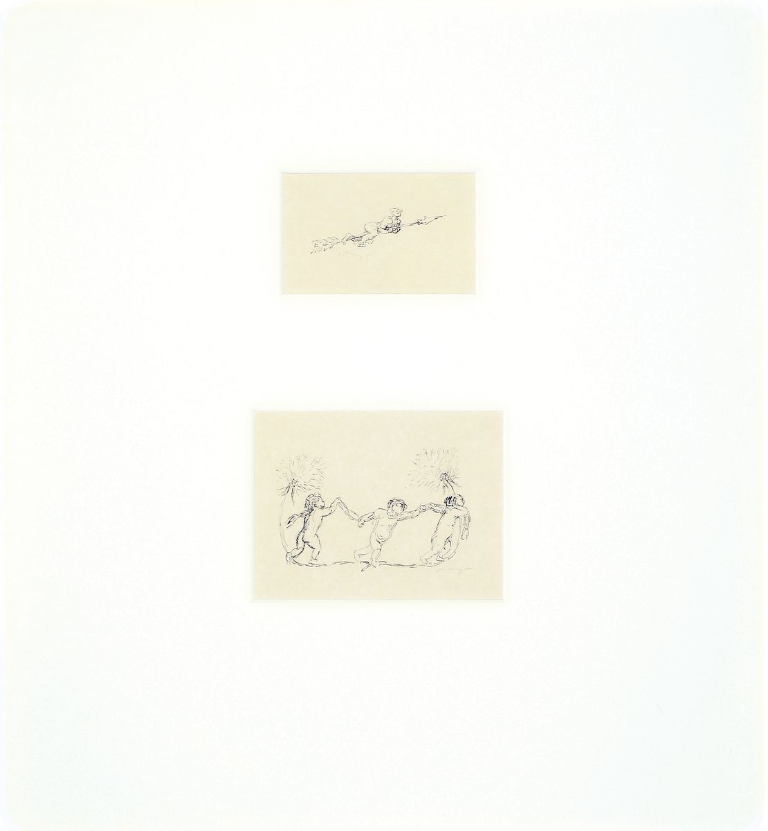 Detail a: Max Slevogt, 1868 Landshut-1932 Leinsweiler, drei Strichätzungen, handsigniert, ca. 8x13cm, 3x7cm und 6x10cm, PP, u.Gl., in zwei Rahmen je 48x44cm