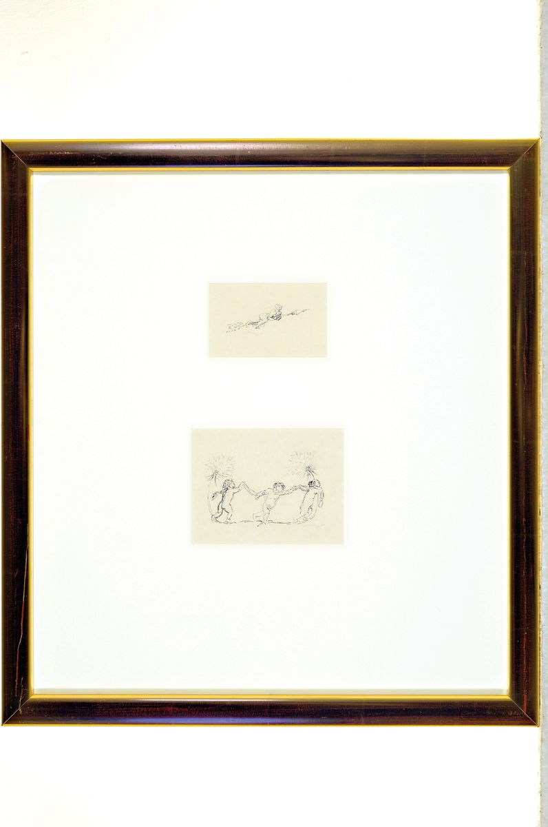 Detail l: Max Slevogt, 1868 Landshut-1932 Leinsweiler, drei Strichätzungen, handsigniert, ca. 8x13cm, 3x7cm und 6x10cm, PP, u.Gl., in zwei Rahmen je 48x44cm