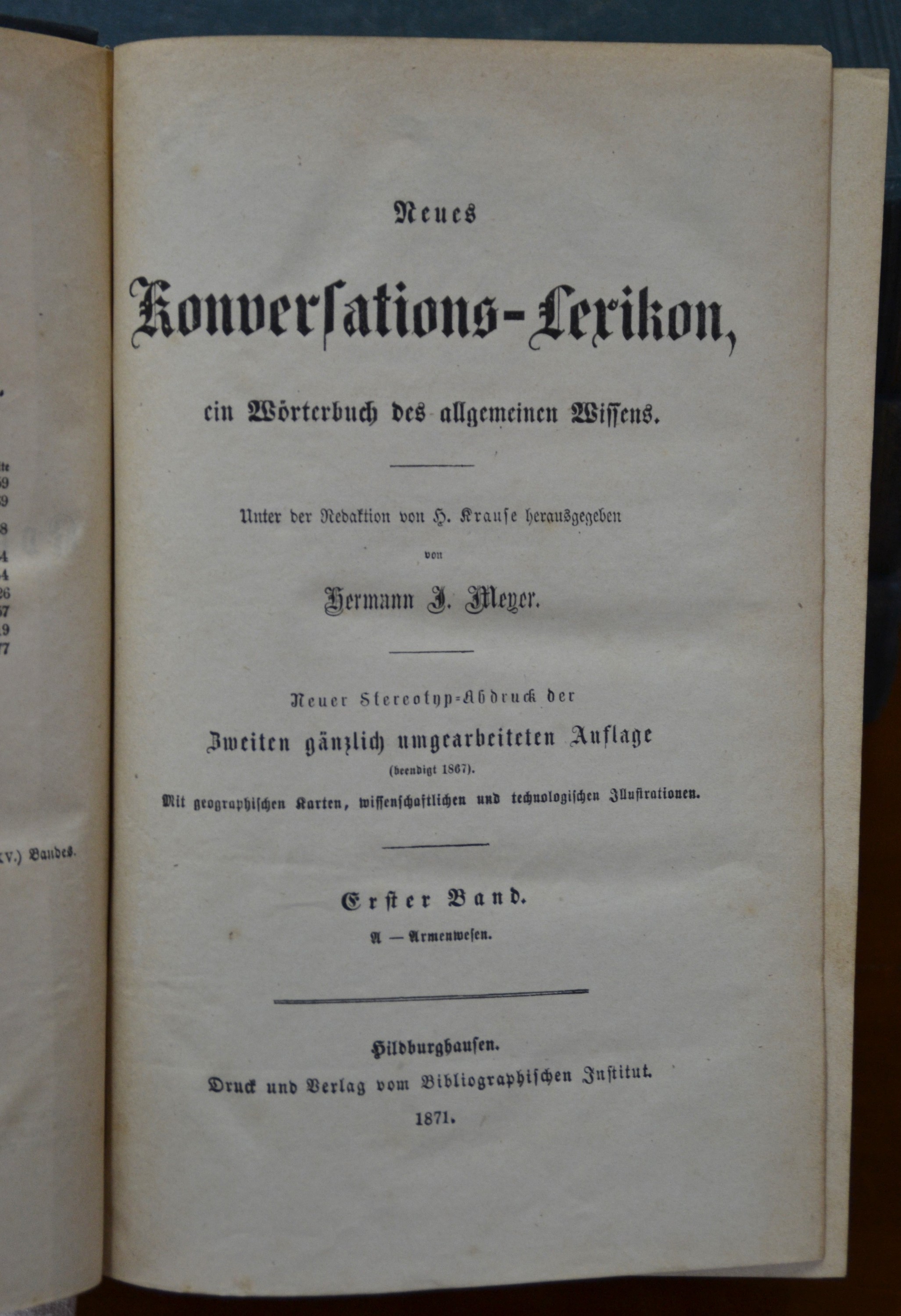 Detail t: Meyer's Konversationslexikon. Ein Wörterbuch des allgemeinen Wissens, 2. Auflage, Hildburghausen, Bibliographisches Institut 1871, in 17 ...