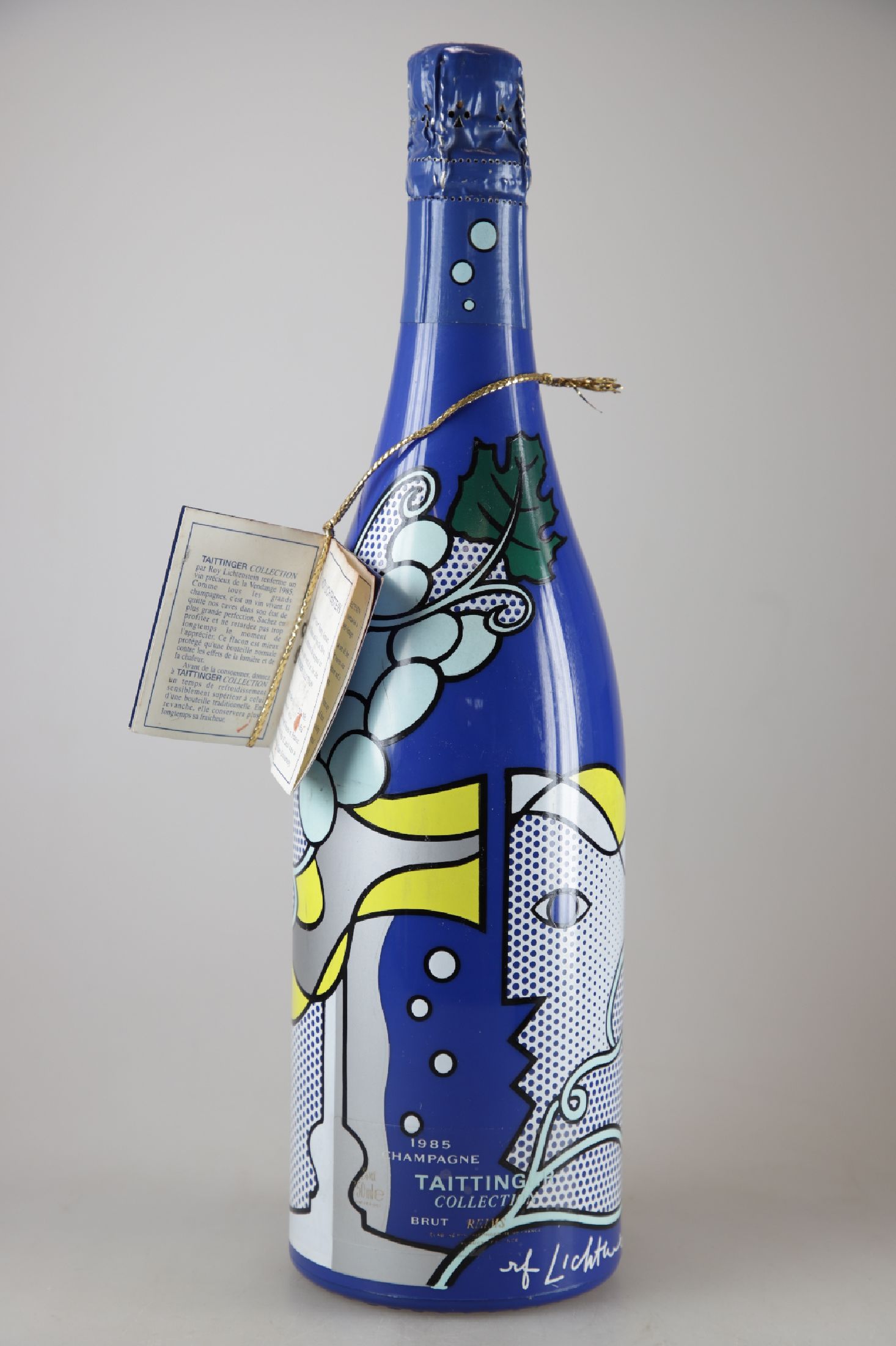 1 Flasche 1985 Taittinger Collection Roy Lichtenstein, Champagne, Brut, Künstleredition, ca. 75cl, 12% Vol., berieben