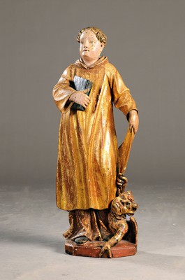 Image 26725074 - Heiligenfigur Mönch und Teufel, süddeutsch, barock, um 1760-80