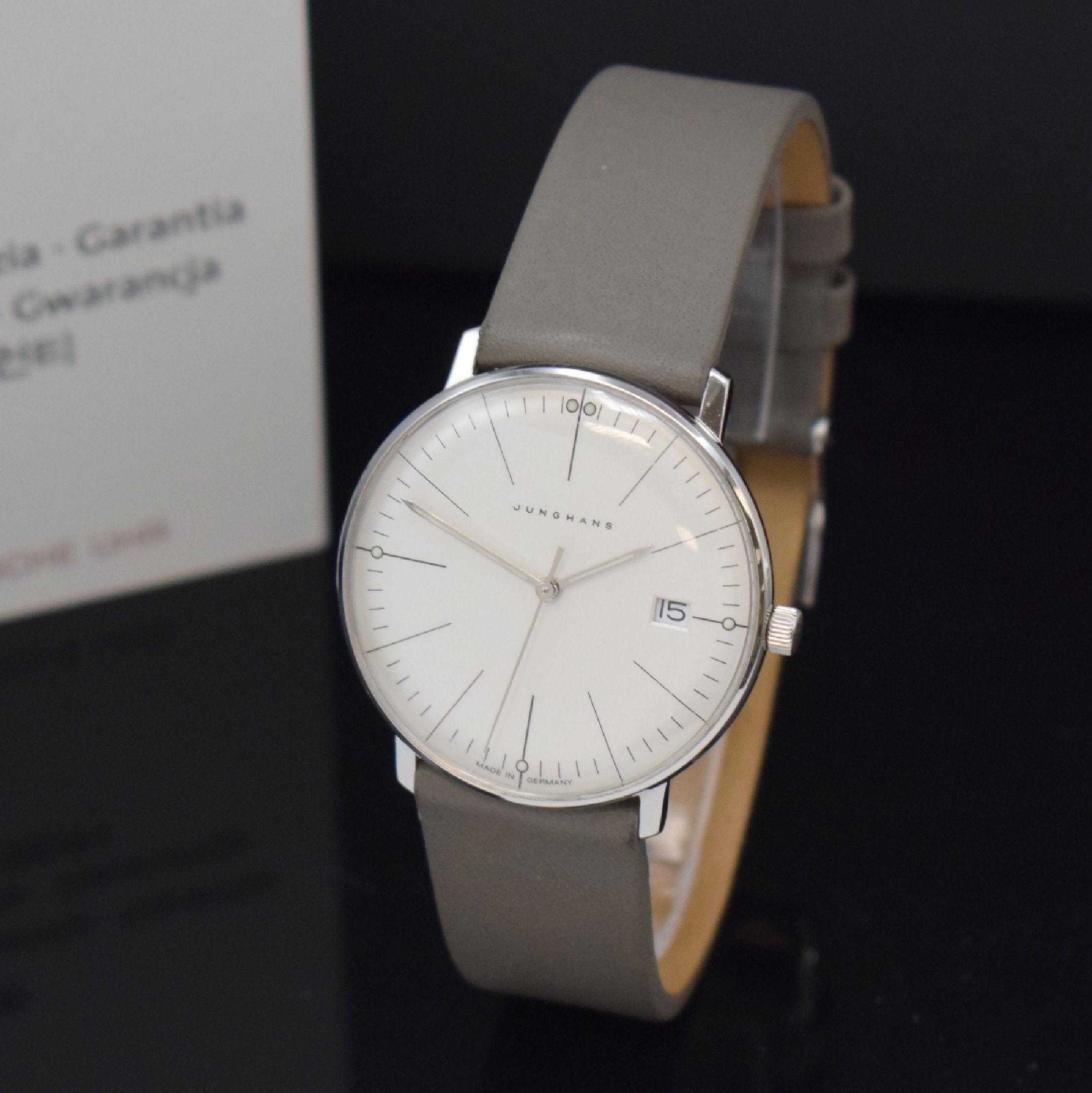 Detail a: JUNGHANS Max Bill Design Armbanduhr in Stahl Referenz 47/4251.04, Deutschland verk. lt. beil. Pap. 08/2021, quarz, Boden 4-fach verschr., orig. ...