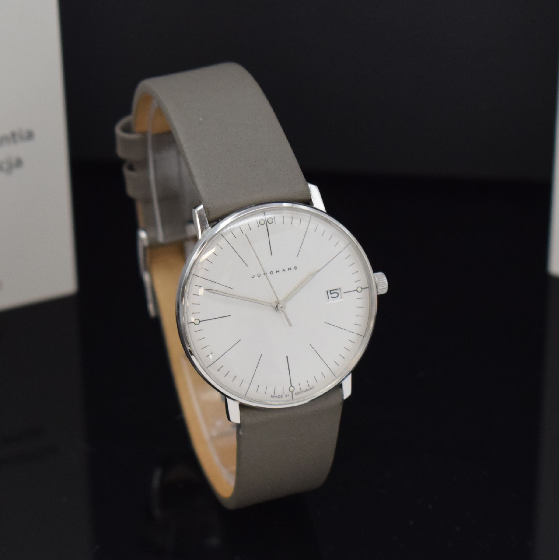 Detail c: JUNGHANS Max Bill Design Armbanduhr in Stahl Referenz 47/4251.04, Deutschland verk. lt. beil. Pap. 08/2021, quarz, Boden 4-fach verschr., orig. ...