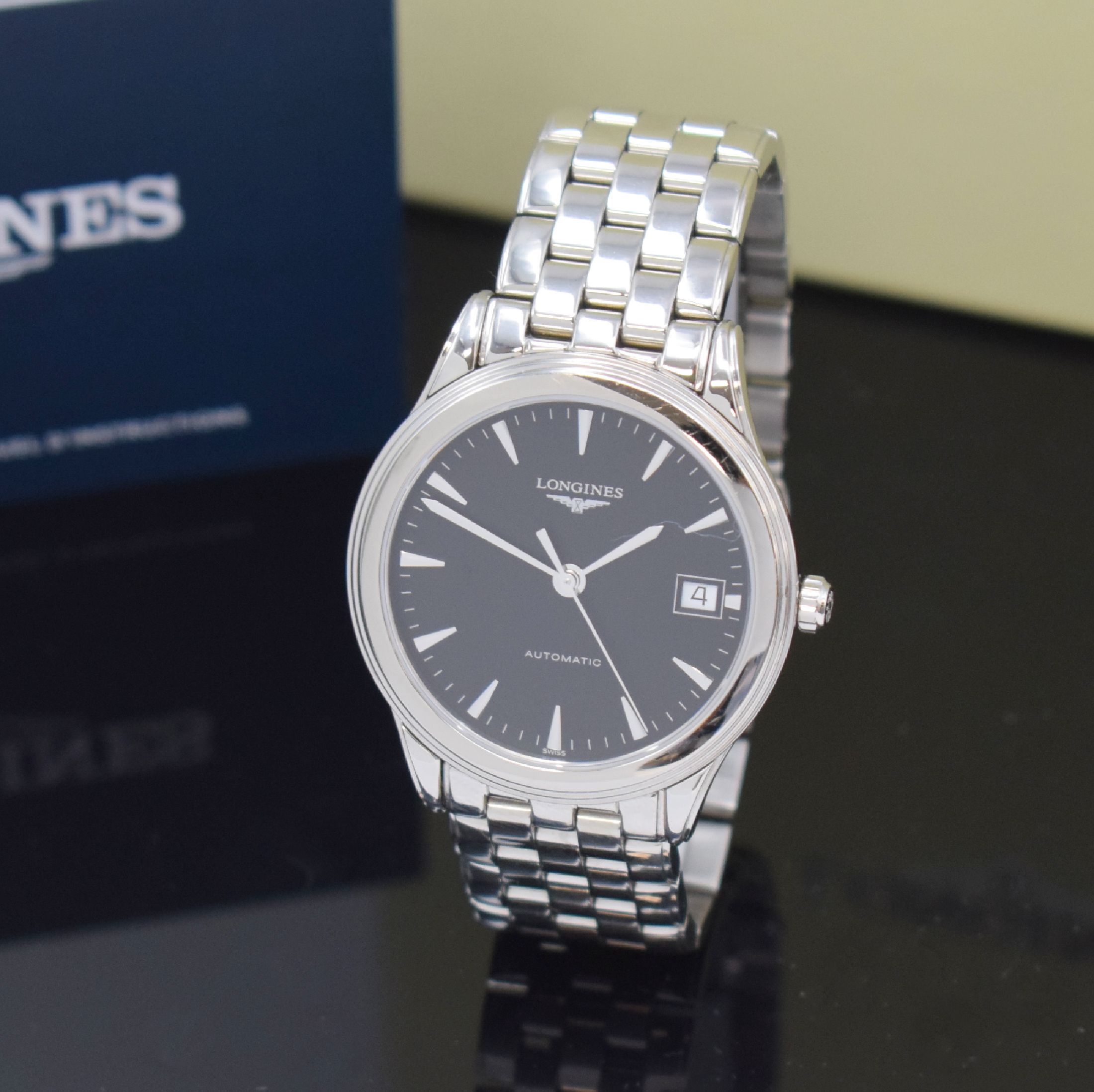 LONGINES Flagship Herrenarmbanduhr in Stahl Referenz L4.774.4, Schweiz verk. lt. beil. Pap. 07/2023, Automatik, beids. vergl. Geh. inkl. orig. ...