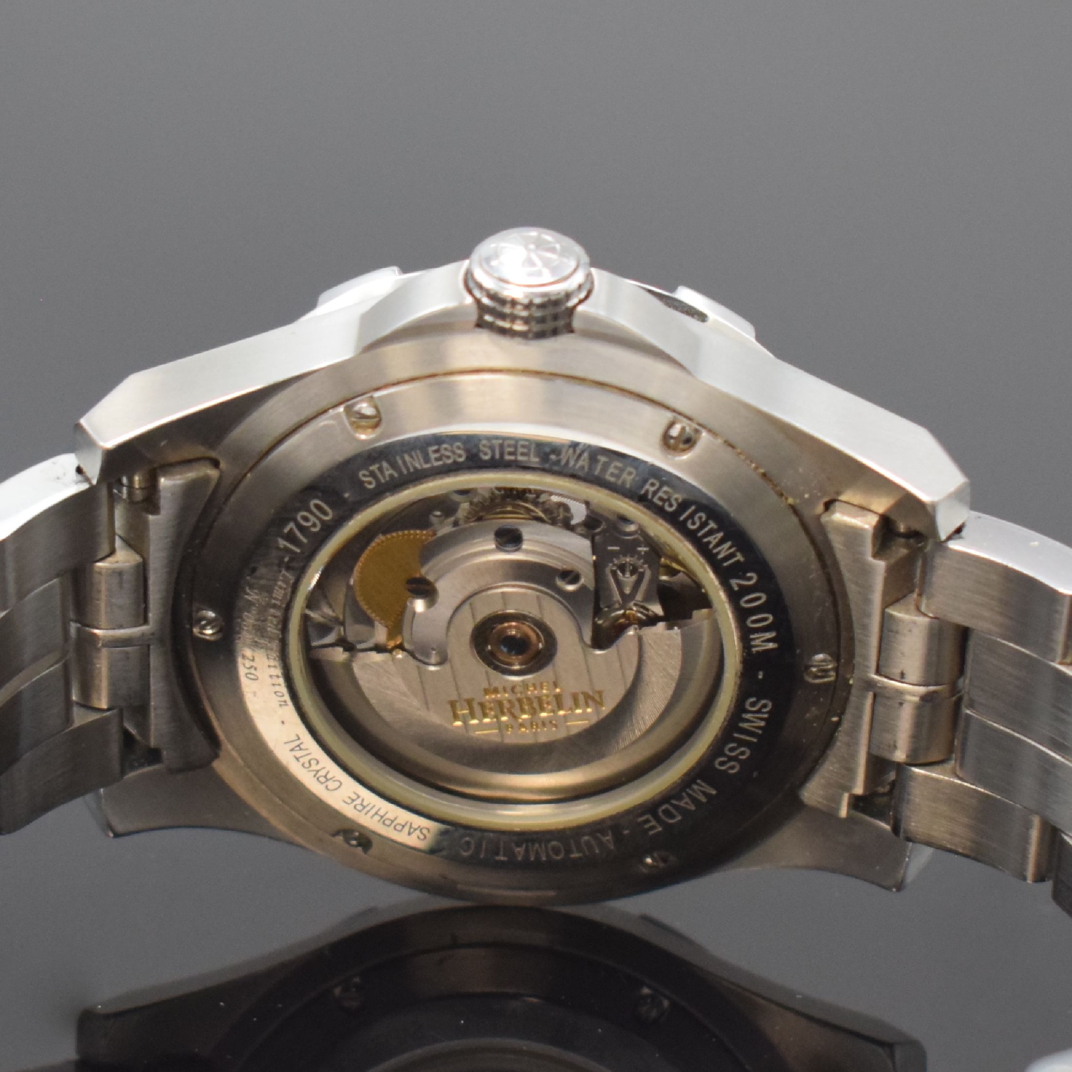 Detail d: MICHEL HERBELIN auf 250 Stück limitierte Herrenarmbanduhr Newport Trophy in Stahl Referenz 1790, Automatik, orig. Gliederband m. Faltschl., beids. ...