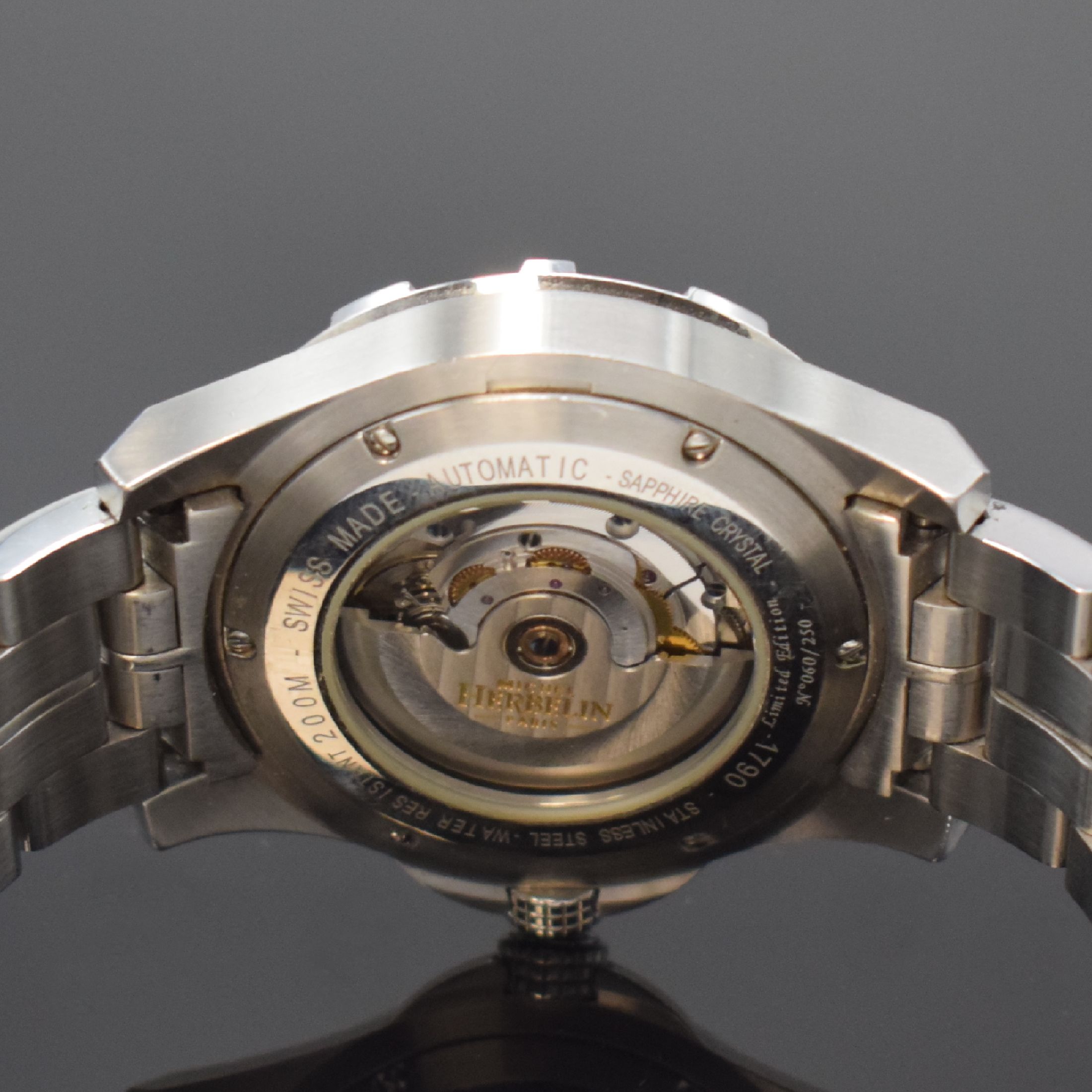 Detail e: MICHEL HERBELIN auf 250 Stück limitierte Herrenarmbanduhr Newport Trophy in Stahl Referenz 1790, Automatik, orig. Gliederband m. Faltschl., beids. ...