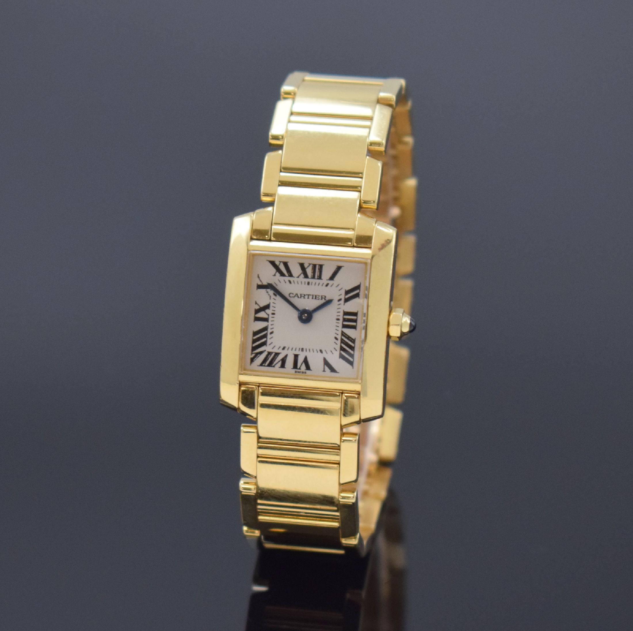 CARTIER Damenarmbanduhr Tank Francaise in GG 750/000 Referenz 1820, Schweiz um 2000, quarz, Boden 4-fach verschr., Schmuckkrone, Gliederband m. dopp. ...