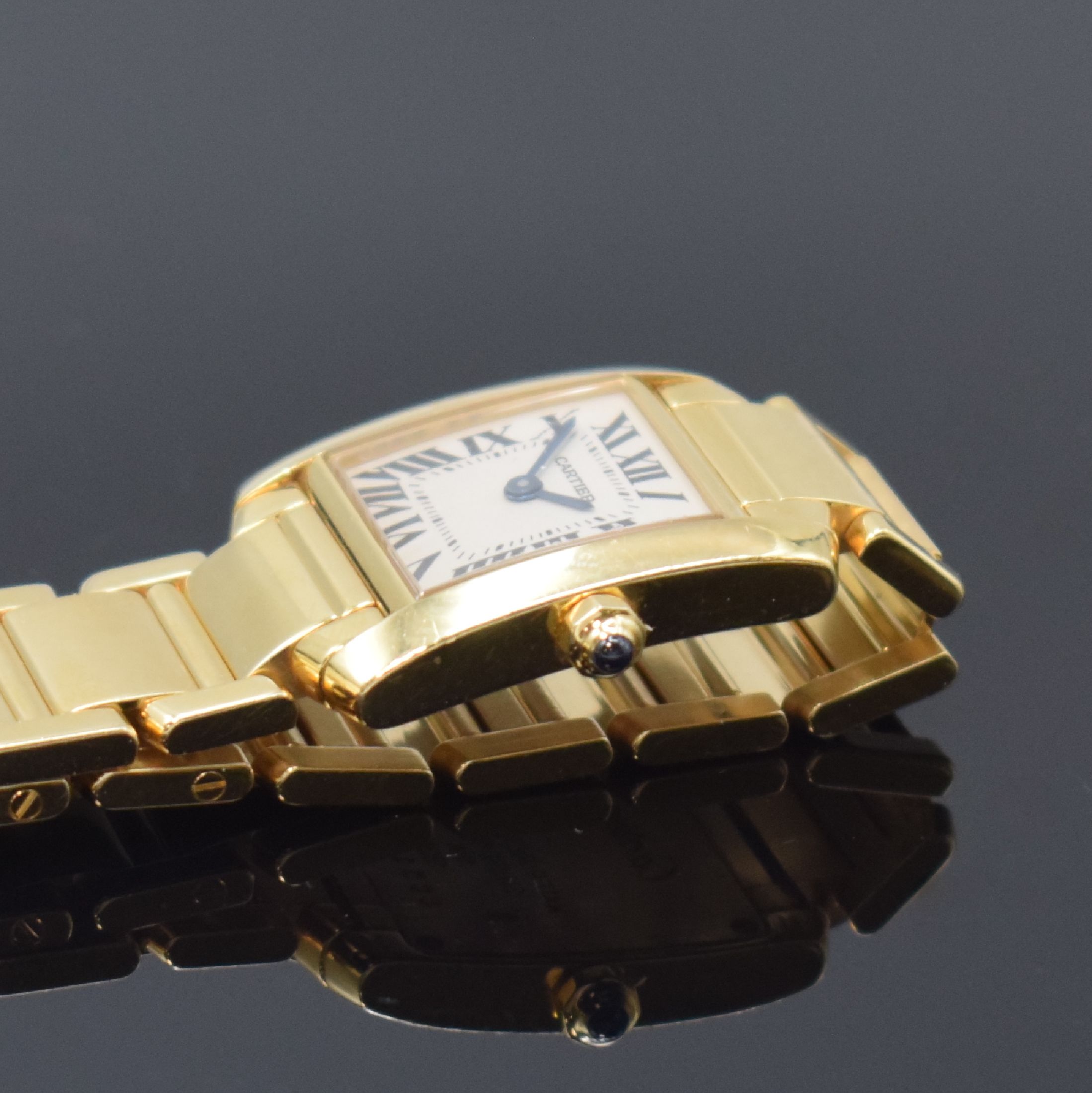 Detail c: CARTIER Damenarmbanduhr Tank Francaise in GG 750/000 Referenz 1820, Schweiz um 2000, quarz, Boden 4-fach verschr., Schmuckkrone, Gliederband m. dopp. ...