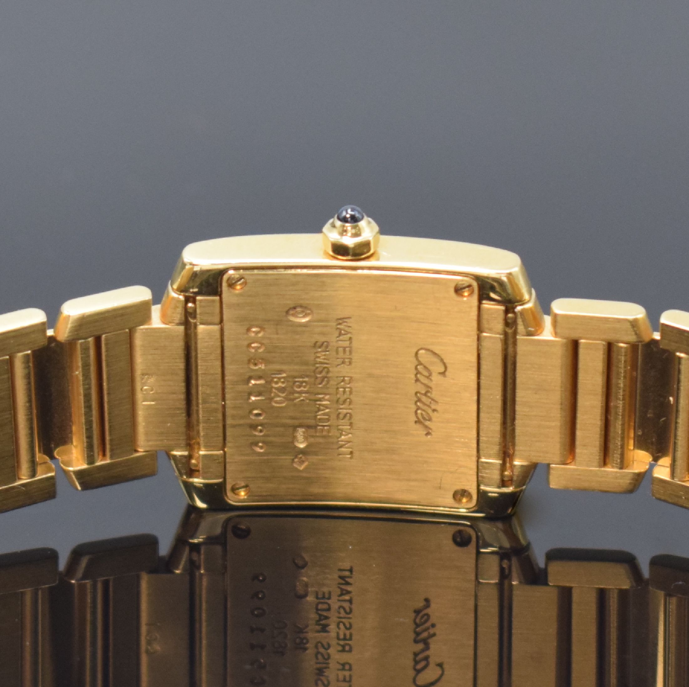 Detail d: CARTIER Damenarmbanduhr Tank Francaise in GG 750/000 Referenz 1820, Schweiz um 2000, quarz, Boden 4-fach verschr., Schmuckkrone, Gliederband m. dopp. ...
