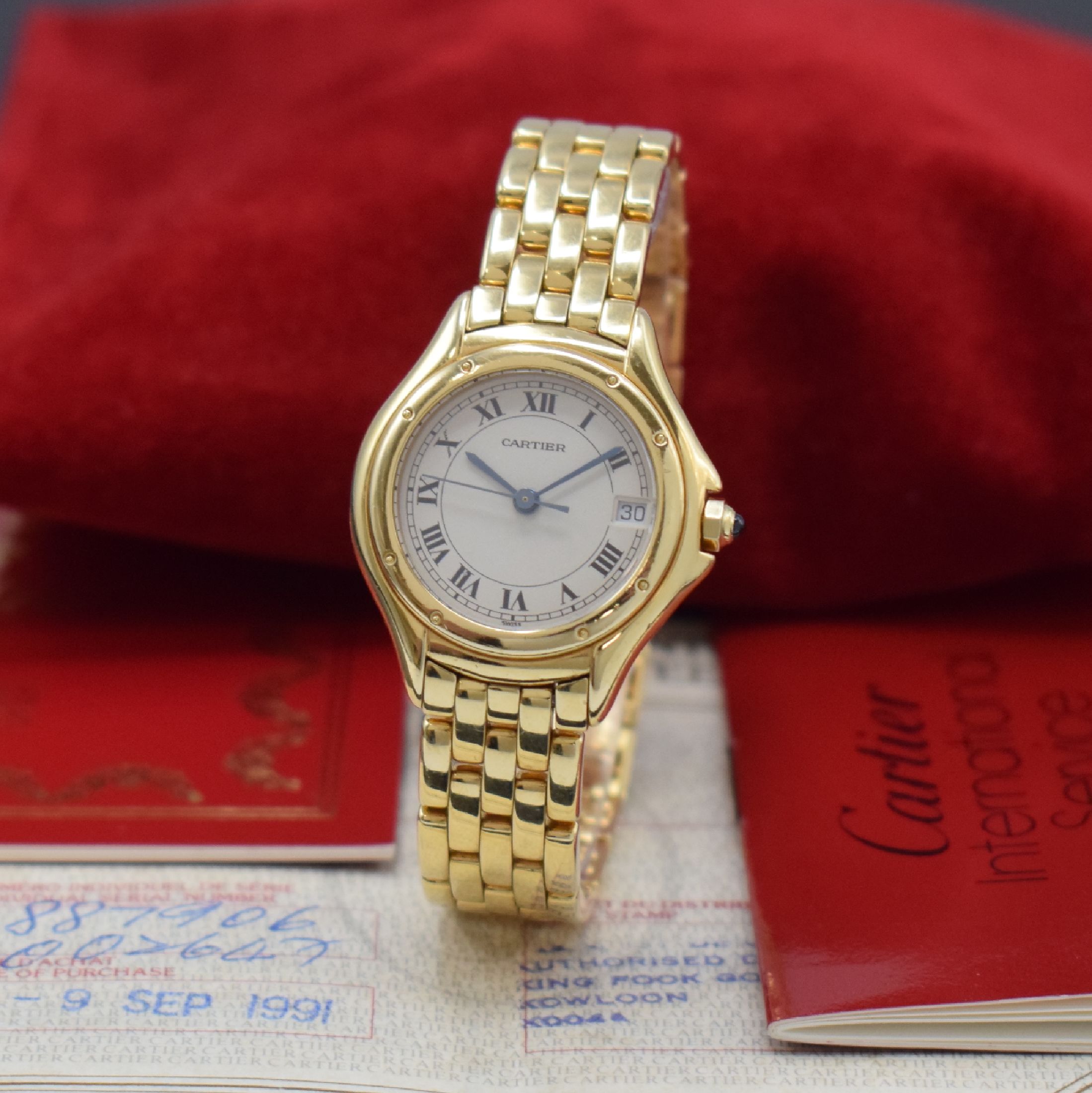 CARTIER Damenarmbanduhr Cougar in GG 750/000 Referenz 887906, Schweiz verk. lt. beil. Pap. 09/1991, quarz, Boden 8-fach verschr., Gliederband m. ...