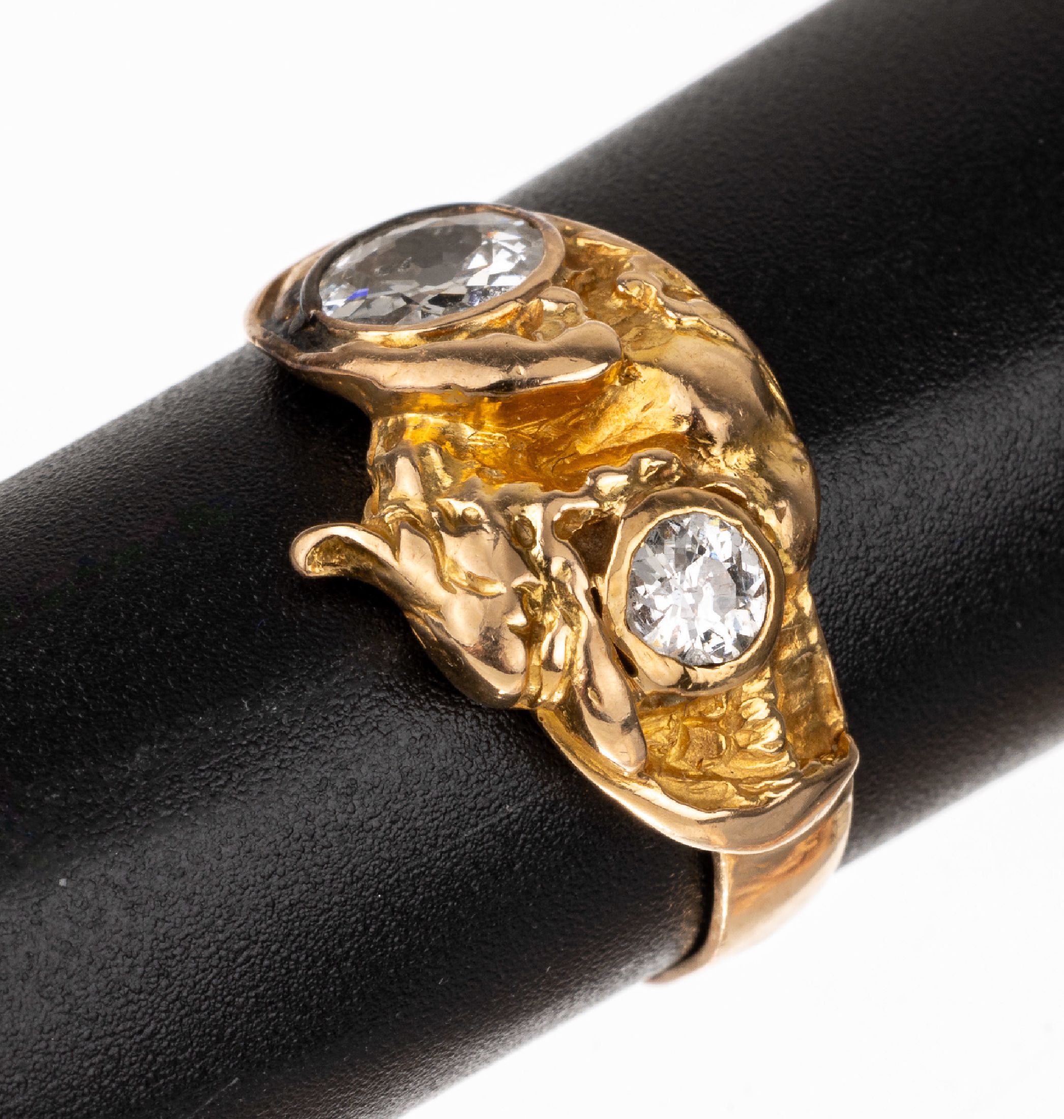 18 kt Gold Diamant-Ring, GG 750/000, 2 Altschliffdiamanten zus. ca. 0.85 ct Weiß/p1, ca. 5.9 g, RW 60