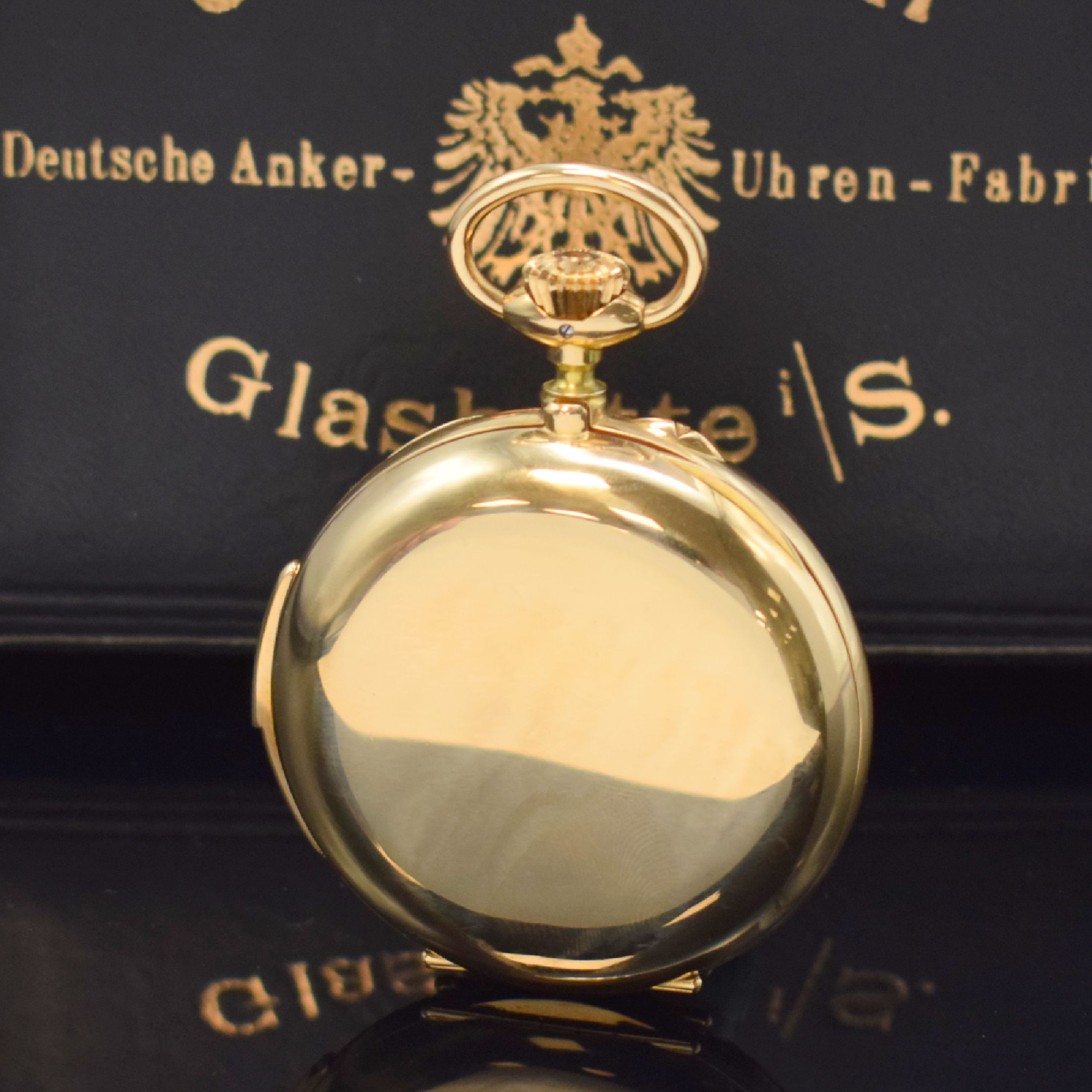 Detail b: J. ASSMANN Glashütte offene Taschenuhr mit Minutenrepetition im neutralen GG 750/000 Gehäuse, Deutschland um 1890/1980, glattes, sehr schweres Geh. ...