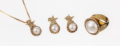 Image 26725666 - 14 kt gold brilliant-pearl-jewelry set