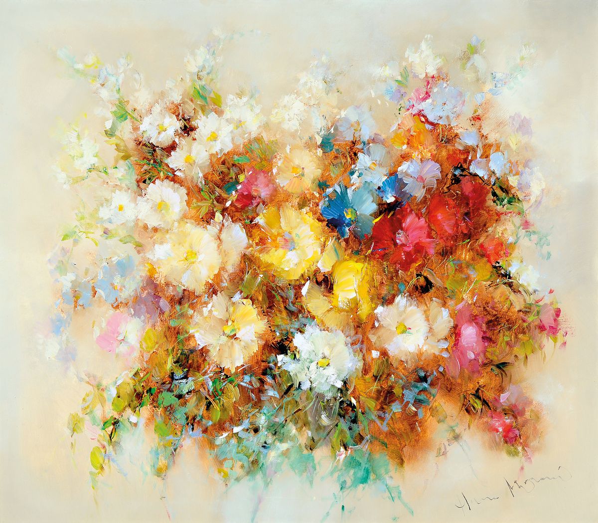 Paul Morro (Infried Paul Henze-Morro), 1925 Leipzig-2013, Studium an den Akademien Leipzig und München, hier: Blumenstillleben, Öl/Lwd, rechts ...