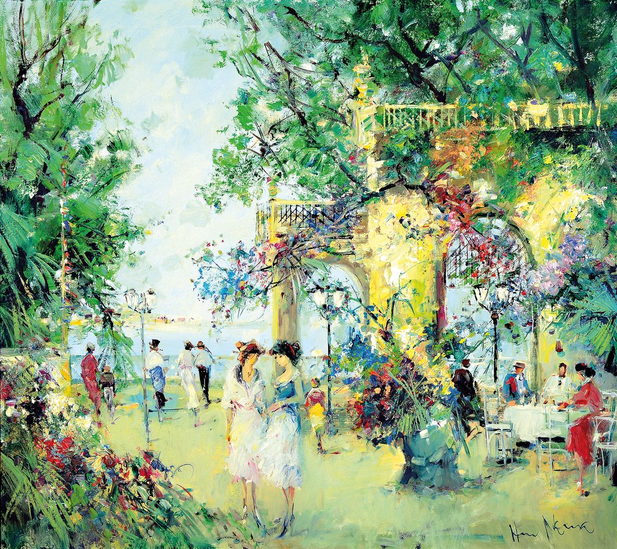 Paul Morro (Infried Paul Henze-Morro), 1925 Leipzig-2013, Studium an den Akademien Leipzig und München, hier: Am See, verso so betitelt, Öl/Lwd, ...