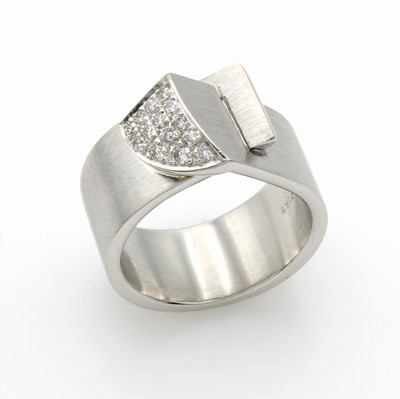 Image Breiter Ring mit Brillanten, Platin 950/000, ineinander gestecktes, mattiertes Design, ...