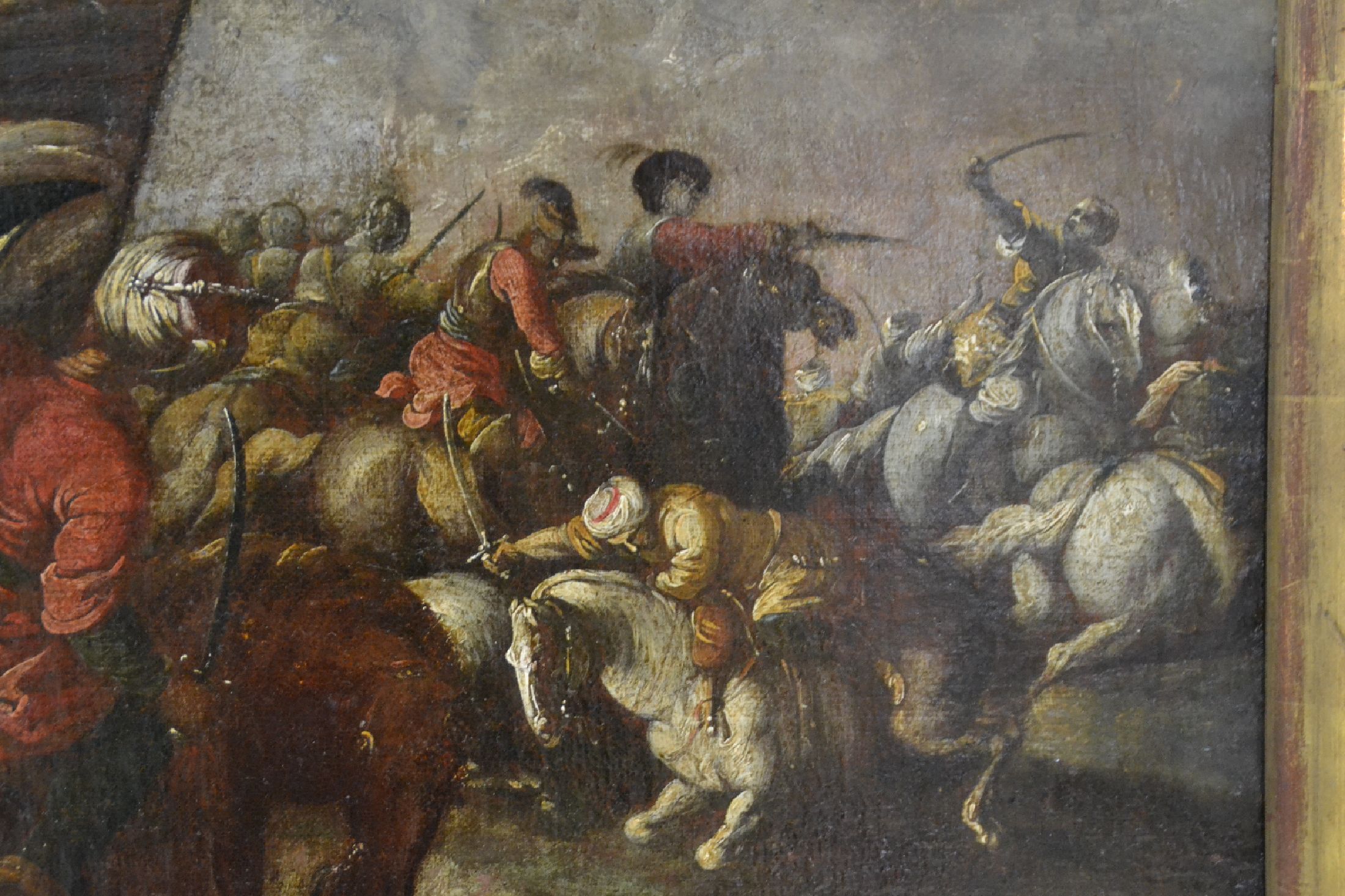 Detail c: Leon Robert Kossak, 1815-1877, vielfigurige Szene einer Schlacht von berittenen Soldaten, angeführt vom König, Öl/Lwd, restauriert, doubliert, ...
