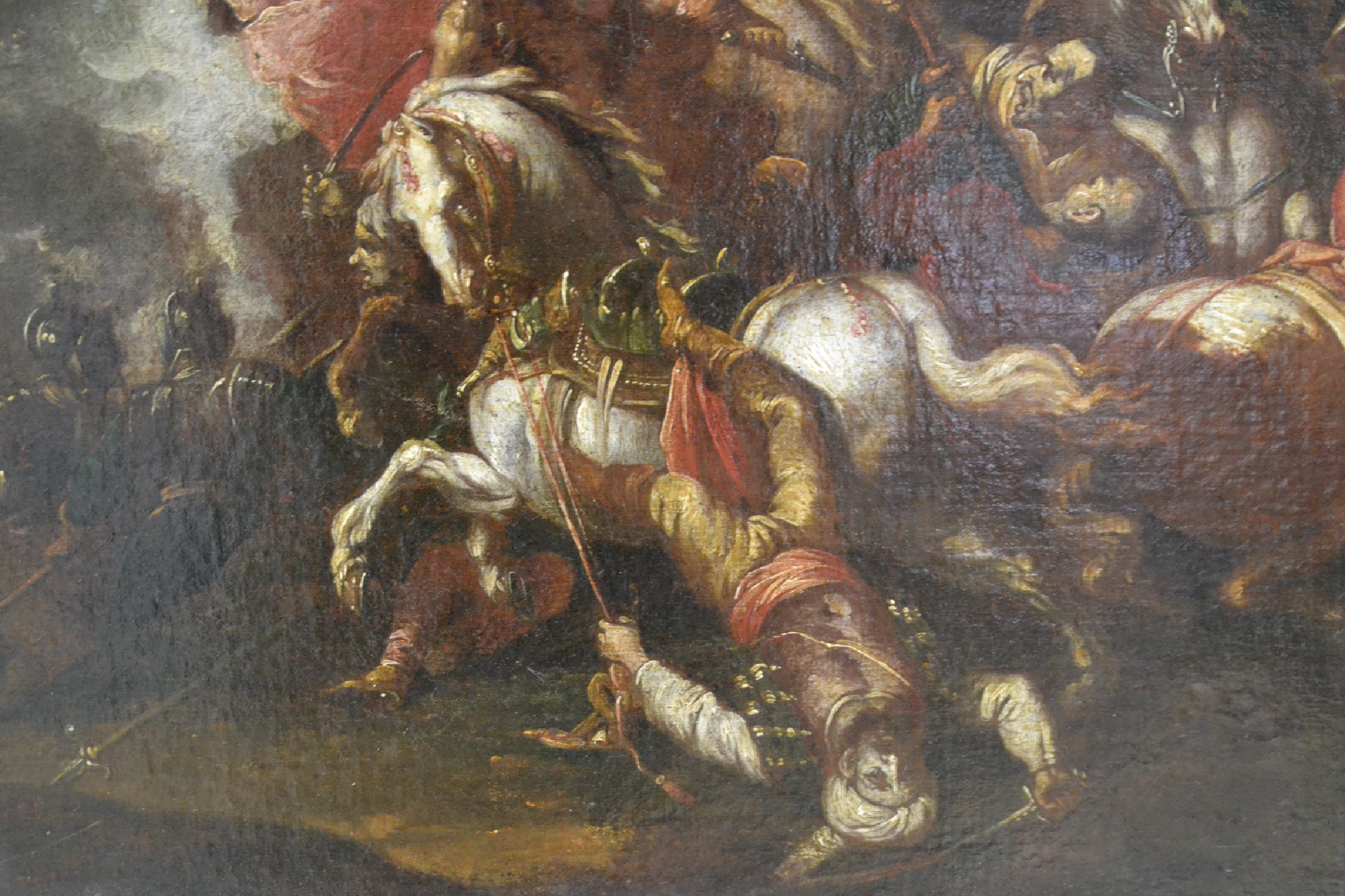 Detail e: Leon Robert Kossak, 1815-1877, vielfigurige Szene einer Schlacht von berittenen Soldaten, angeführt vom König, Öl/Lwd, restauriert, doubliert, ...