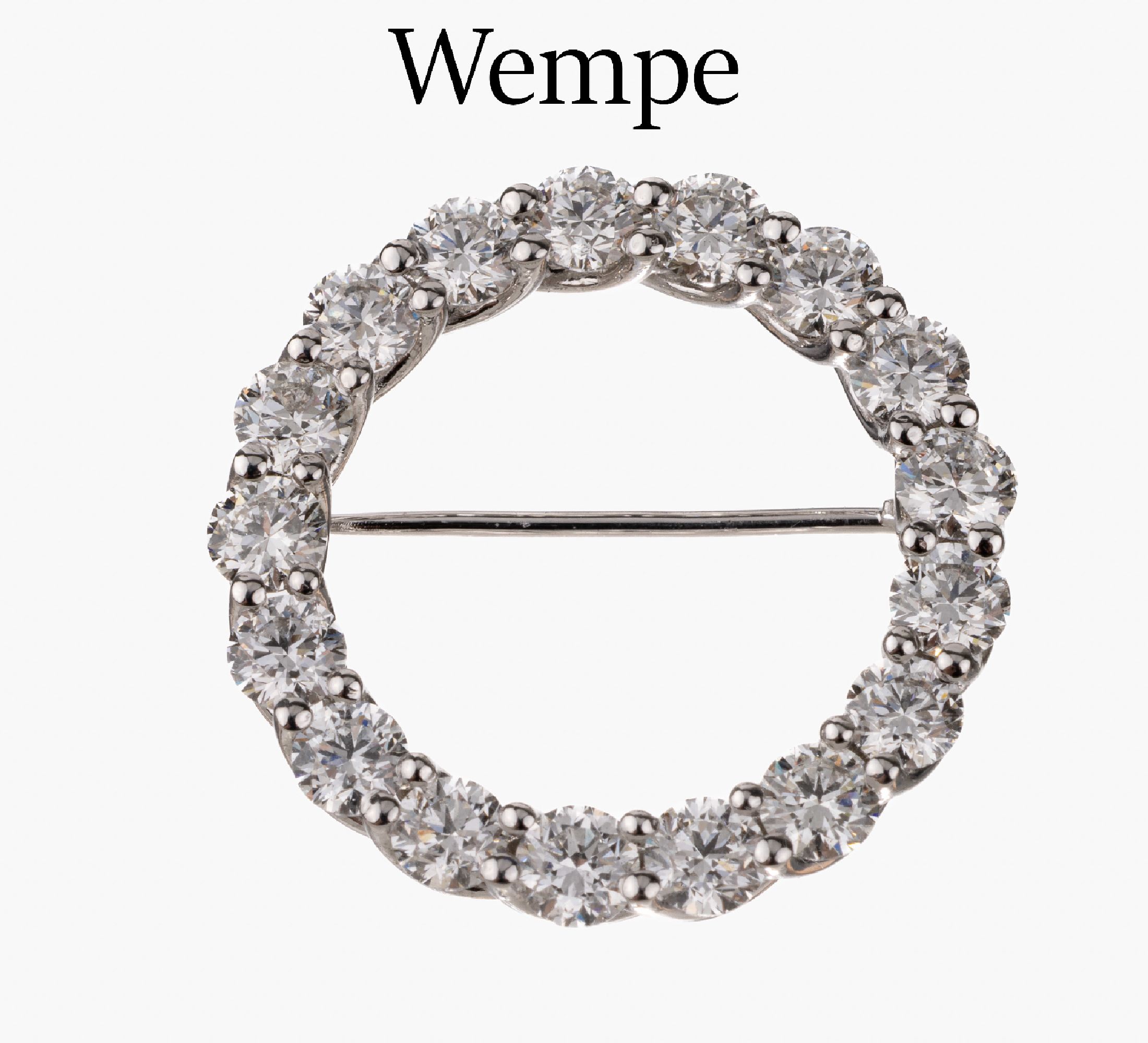 WEMPE 18 kt Gold Brillant-Brosche, WG 750/000, Kreisbrosche Anfertigung von Wempe imKundenauftrag mit 17 Brillanten zus. ca. 4.20 ct feines ...