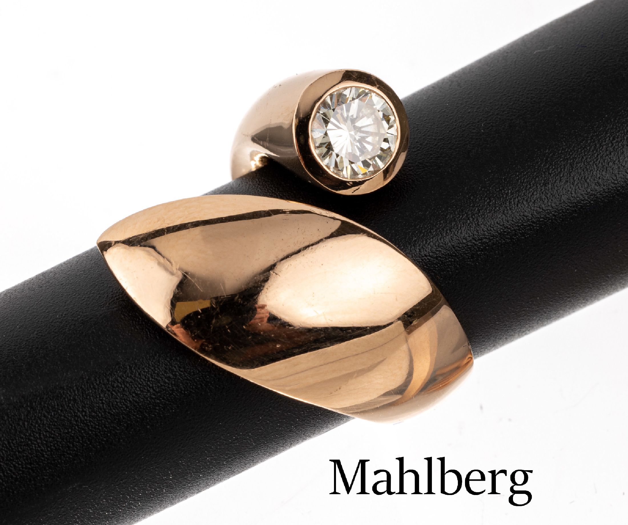 MAHLBERG 18 kt Gold Brillant-Ring, RoseG 750/000, 1 Brillant ca. 0.90 ct yellow/vs, hochwertige Verarbeitung, schöne, schwere Qualität, abstrakte ...