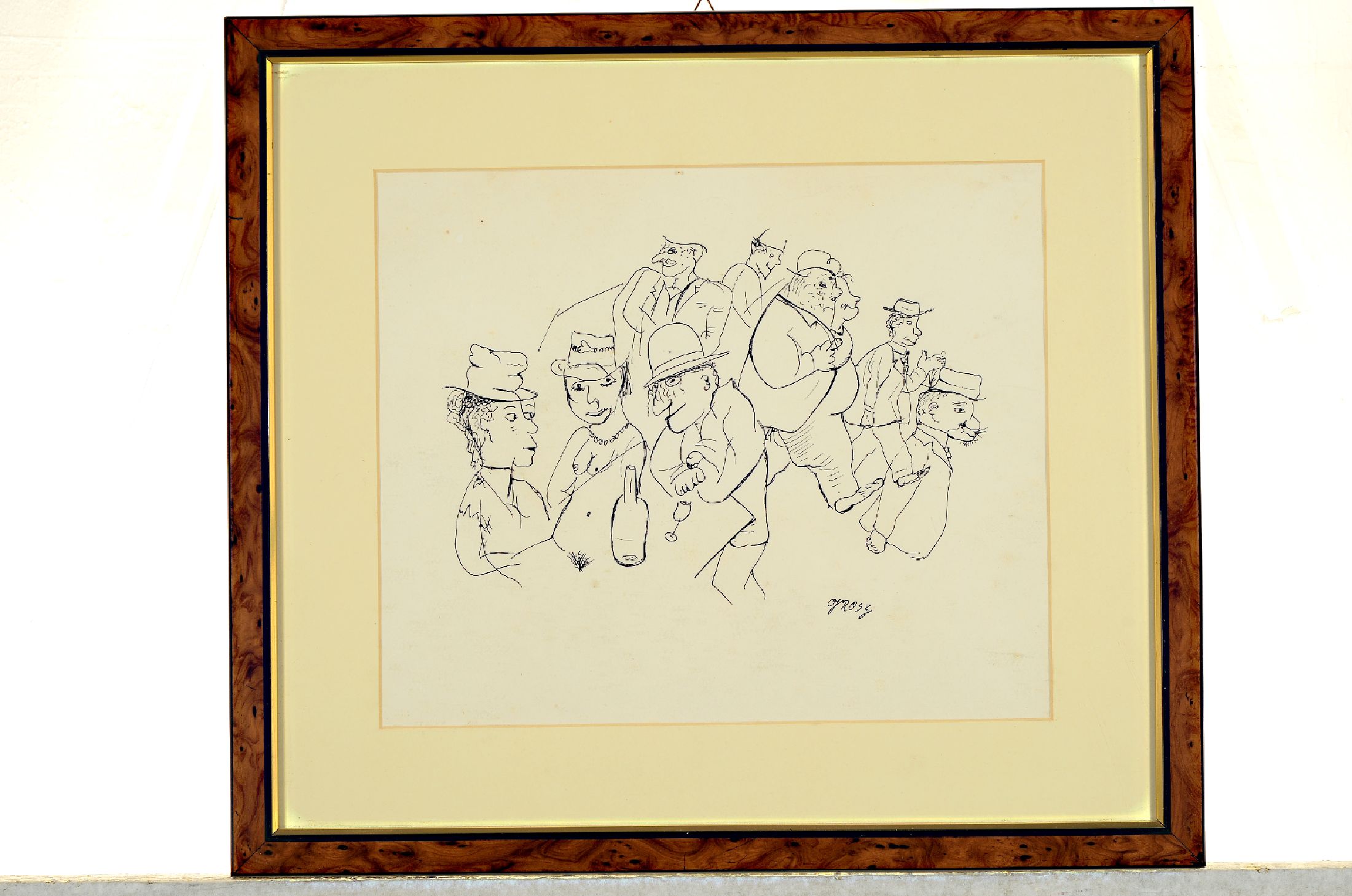 George Grosz, 1892-1959 Berlin, 3 Lithographien, 2x "Bonzen beim Feiern" und 1x "Im Bordell", je drucksigniert, unter Glas ...