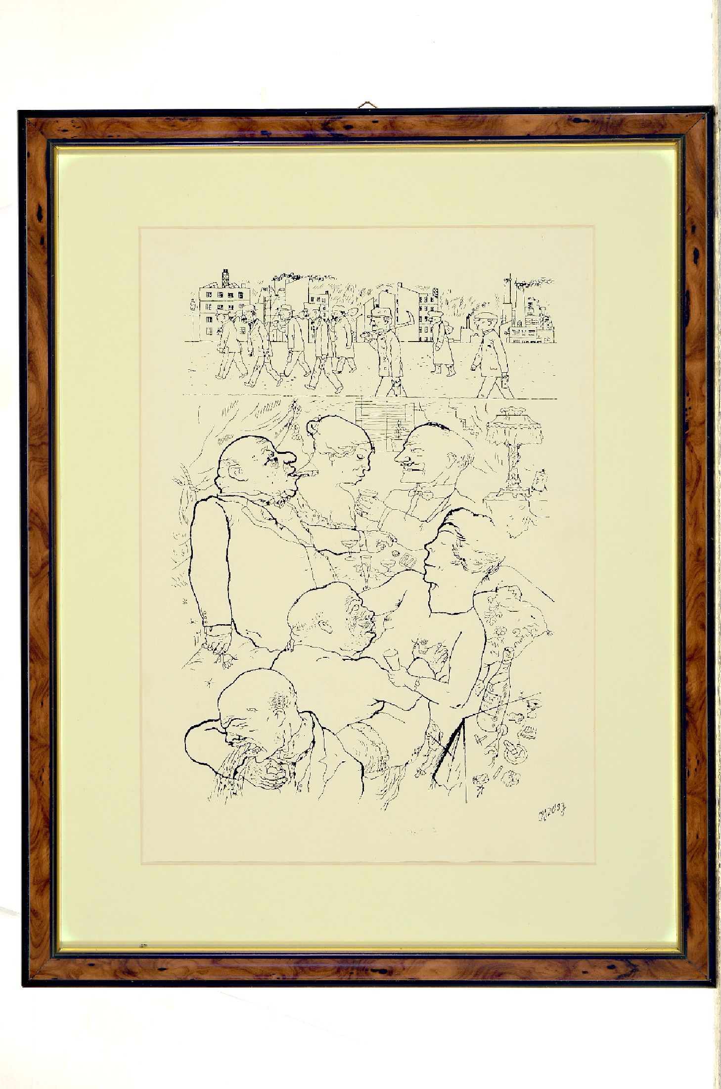 Detail a: George Grosz, 1892-1959 Berlin, 3 Lithographien, 2x "Bonzen beim Feiern" und 1x "Im Bordell", je drucksigniert, unter Glas ...
