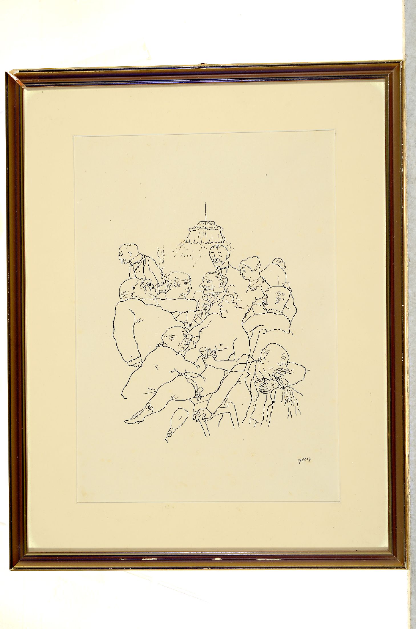 Detail b: George Grosz, 1892-1959 Berlin, 3 Lithographien, 2x "Bonzen beim Feiern" und 1x "Im Bordell", je drucksigniert, unter Glas ...
