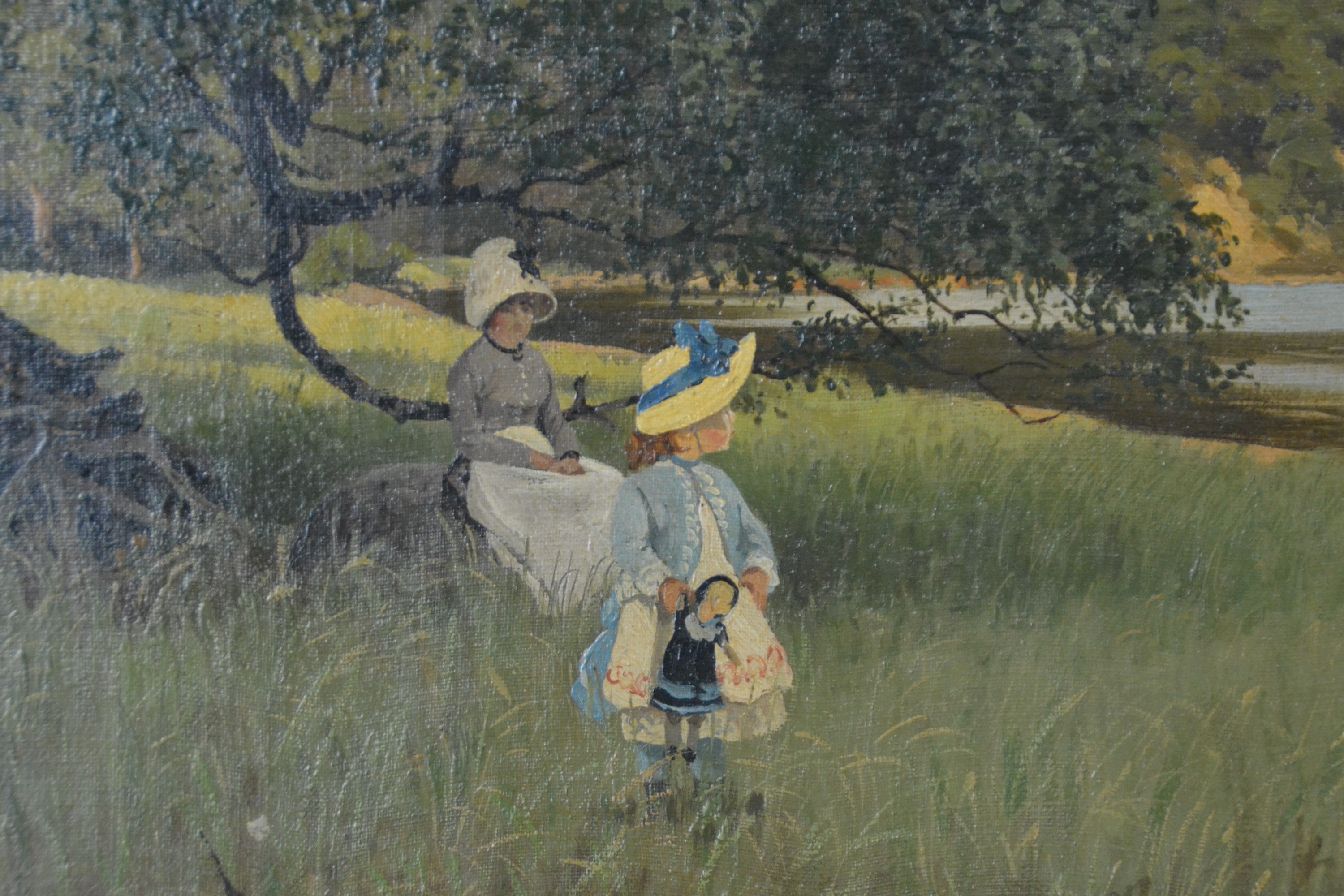 Detail b: Carl Saltzmann, 1847 Berlin-1923 Potsdam, Ostseelandschaft mit sonntäglich gekleideter Mutter und Tochter, Öl/Lwd, signiert, ca. 58 x60 cm, Rahmen ...