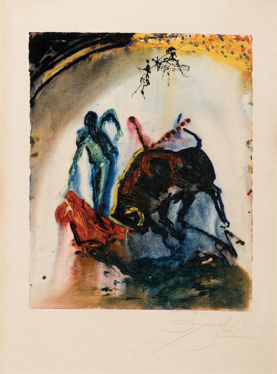 Salvador Dali, 1904-1989 Figueres , Farblithogaphie mit Reliefprägung, "Tauromachie V" aus der gleichnamigen Serie, 1968, Ed. E.A., auf ...