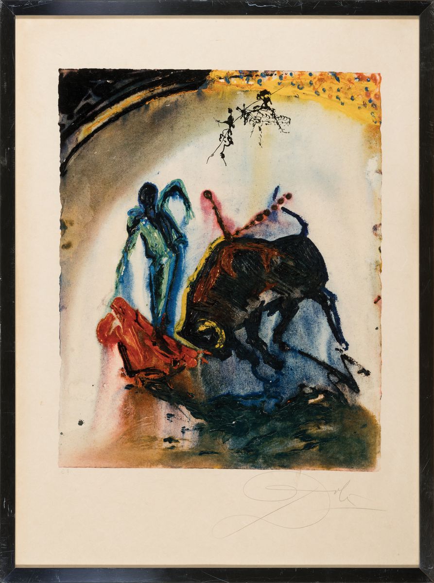 Detail k: Salvador Dali, 1904-1989 Figueres , Farblithogaphie mit Reliefprägung, "Tauromachie V" aus der gleichnamigen Serie, 1968, Ed. E.A., auf ...