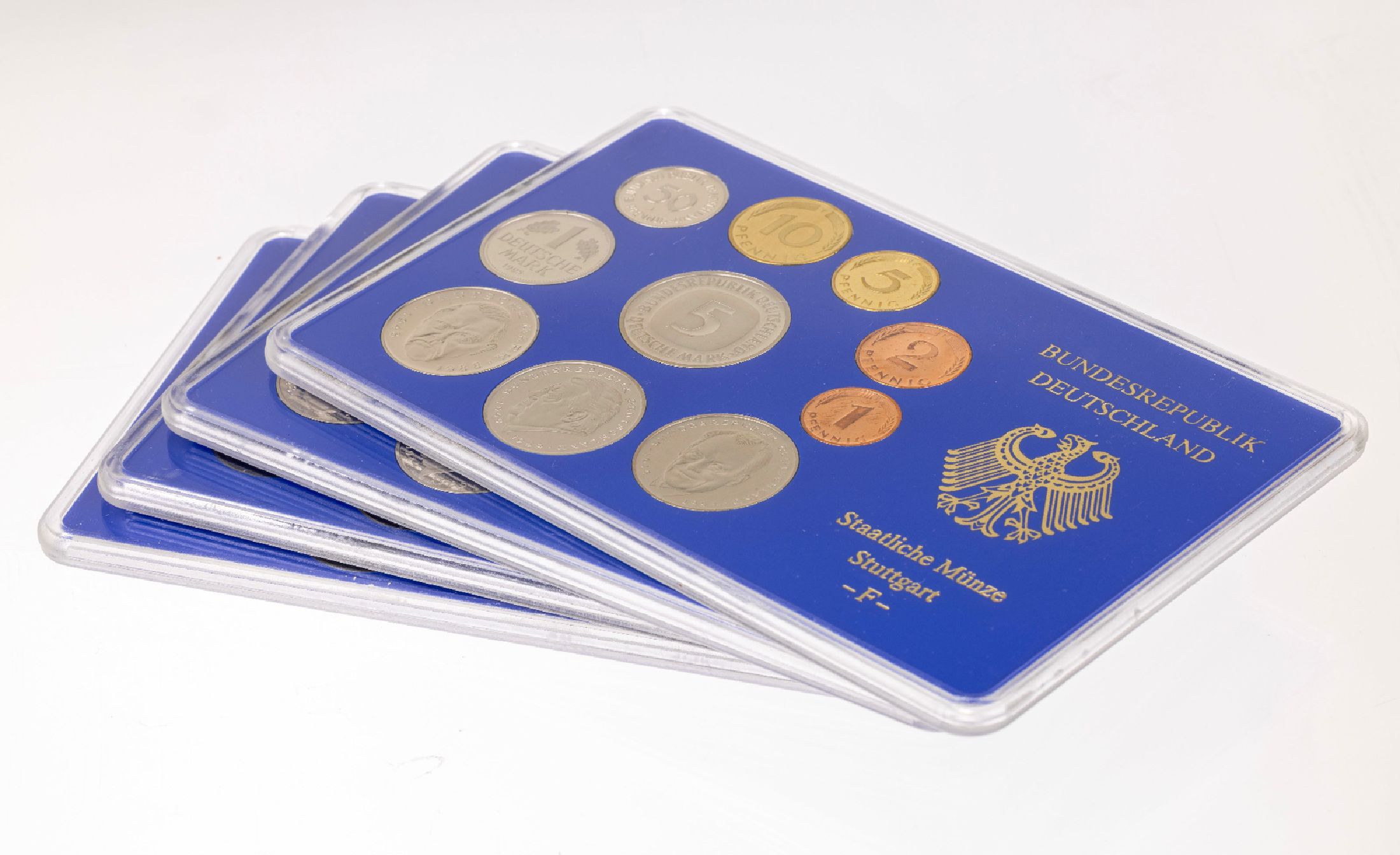 Detail a: 4 Münzsätze Deutsche Mark, Deutschland 1995, Kurssätze PP, Prägestätte A, D, F, G