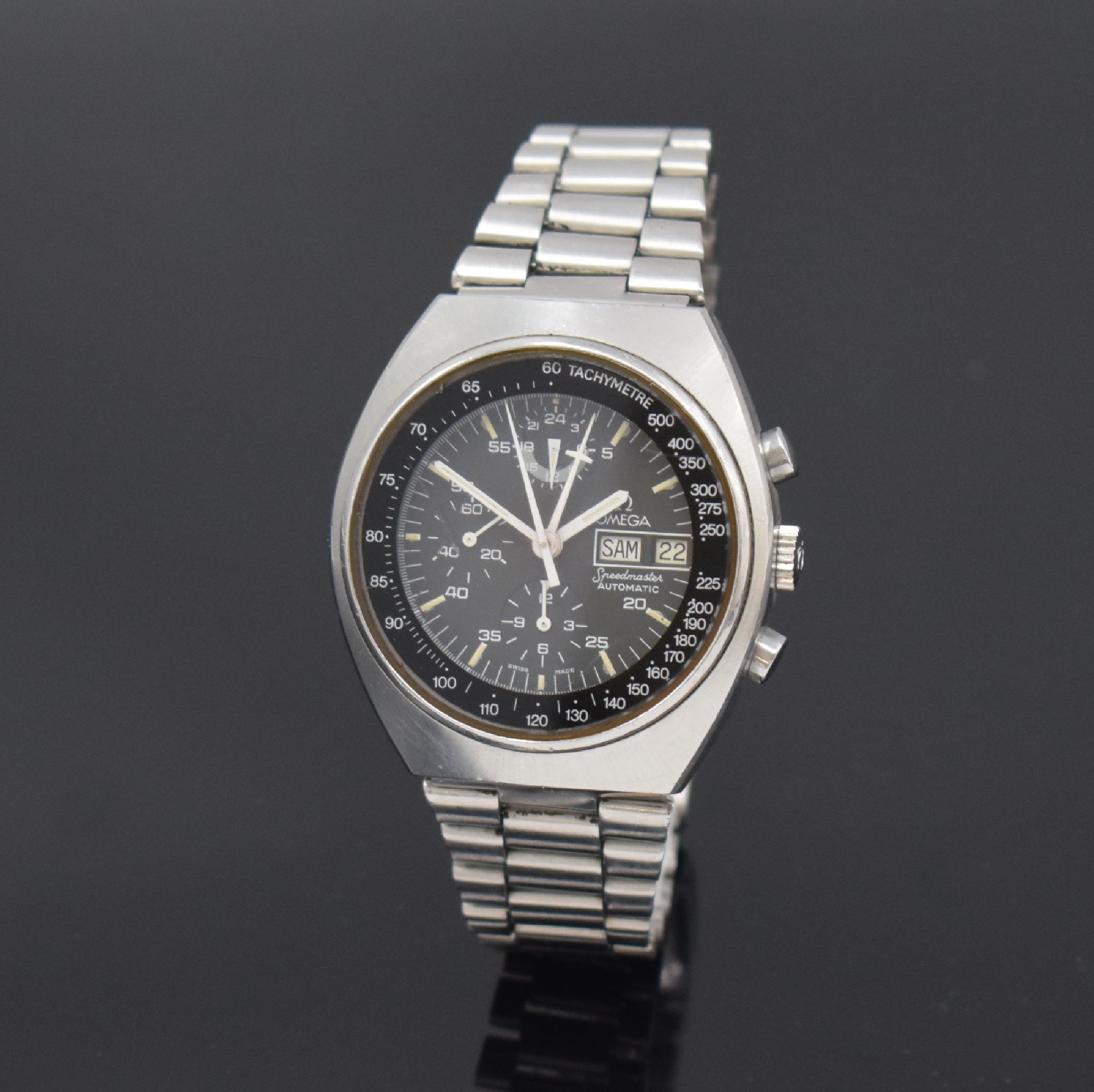 OMEGA Speedmaster Automatic Armbandchronograph sogenannte Mark 4,5 Referenz 176.0012, Schweiz um 1985, verschr. Geh. inkl. orig. Gliederband m. ...