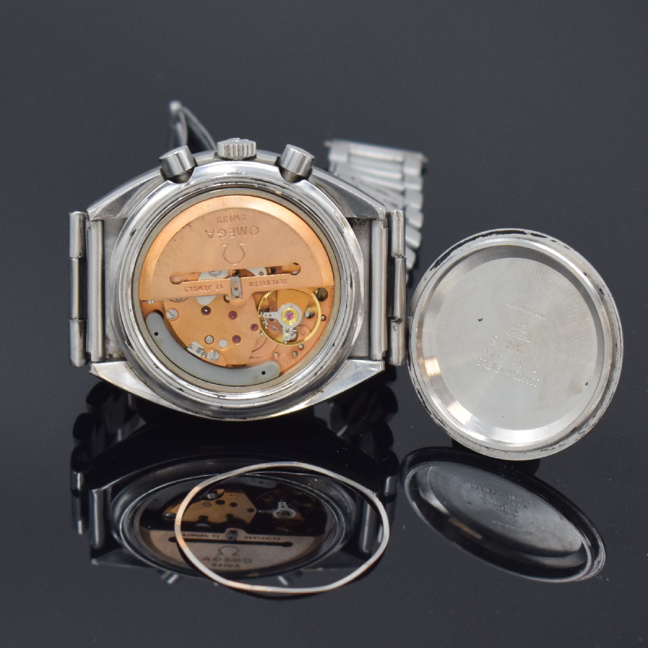 Detail d: OMEGA Speedmaster Automatic Armbandchronograph sogenannte Mark 4,5 Referenz 176.0012, Schweiz um 1985, verschr. Geh. inkl. orig. Gliederband m. ...