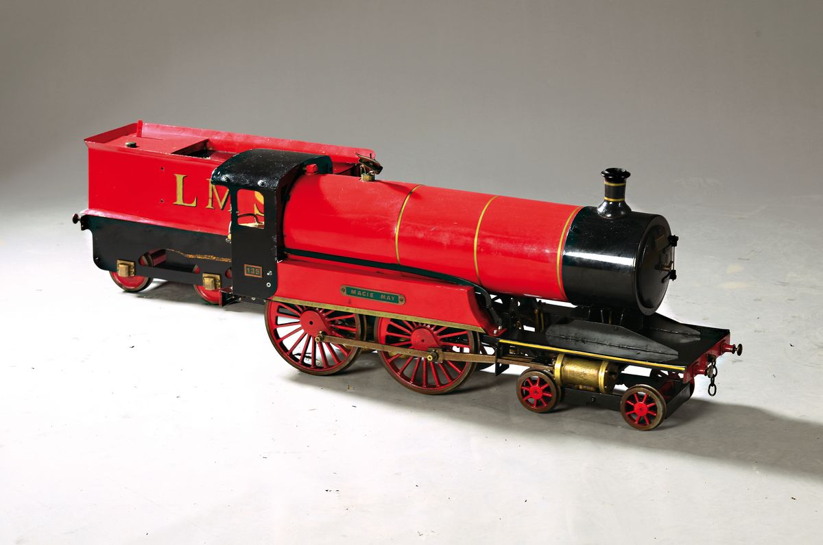 Sehr große Lokomotive RMS mit Tender, Großbahn/Aussenbahn mit integrierter Dampfmaschine, Eigenbau, 20. Jh, Blech, Dampfmaschine mit Ölbrennstoff, ...