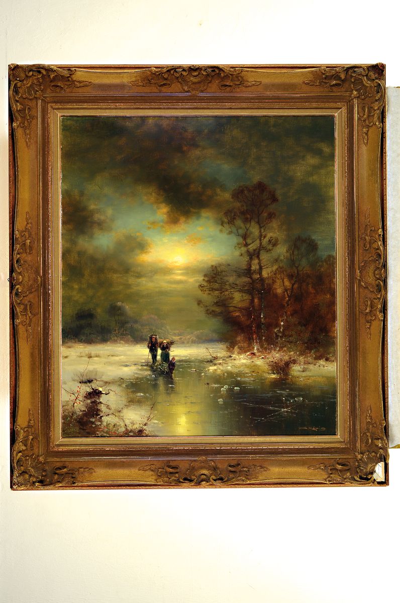 Detail k: Günter König, 1926 Trier-2007, winterliche Vollmondlandschaft, rechts unten signiert, Öl/Lwd, 70x60 cm, Rahmen 90x80 cm (Rahmen best.)