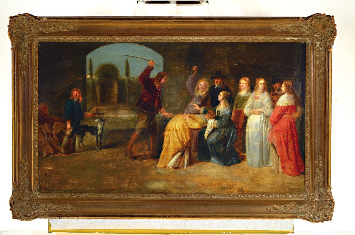 Detail k: Unbekannter Künstler Ende des 18.Jh., höfische Gesellschaft, Darstellung wohl der Glück und Gesundheit bringenden Tradition des ...