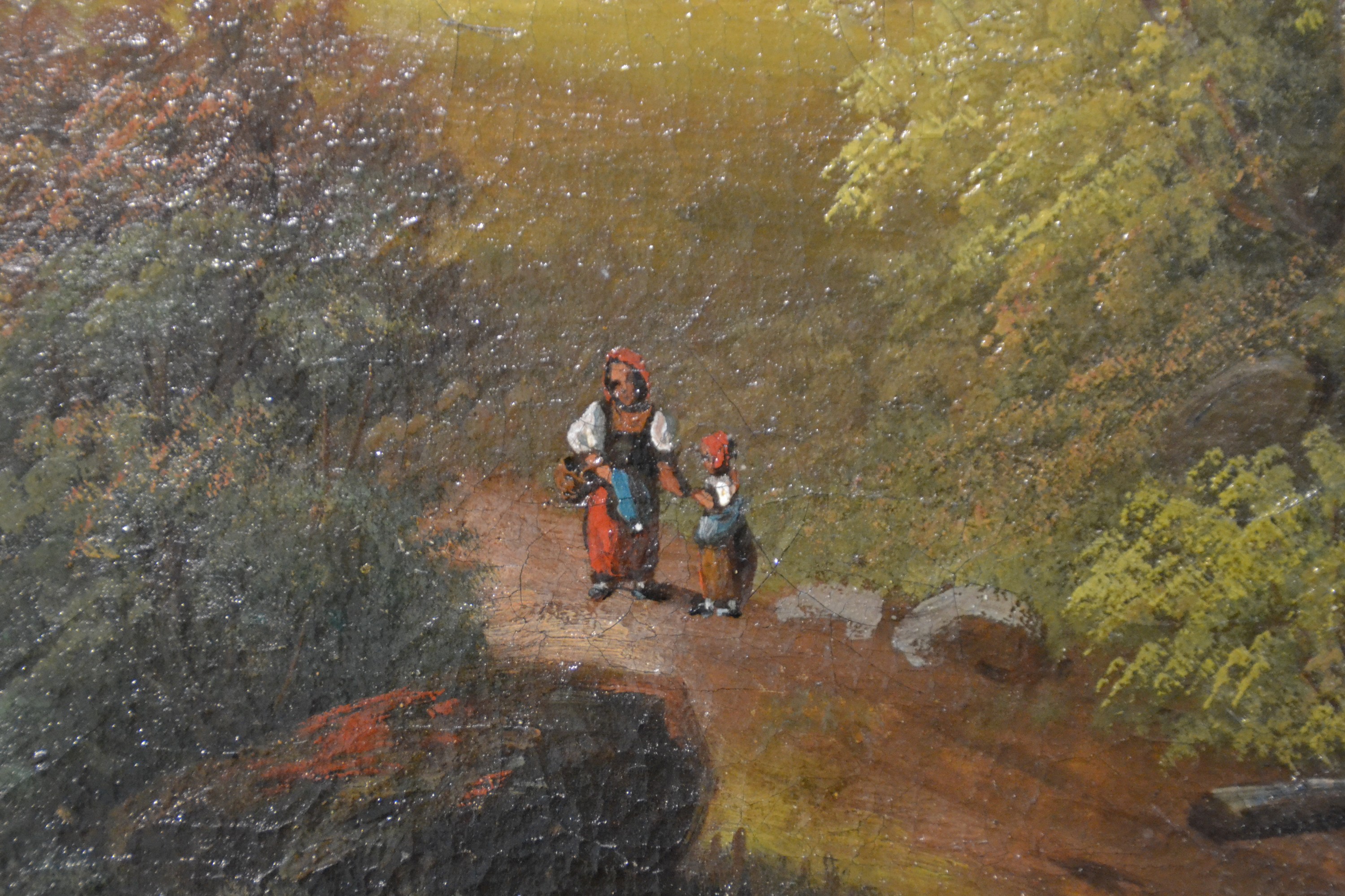 Detail c: Josef Navratil, 1798-1865 Prag, wohl Ansicht von Prag, Blick über die Moldau mit Figurenstaffage, Öl/Lwd, signiert in Rot, mehrfach rest., 74x100 ...