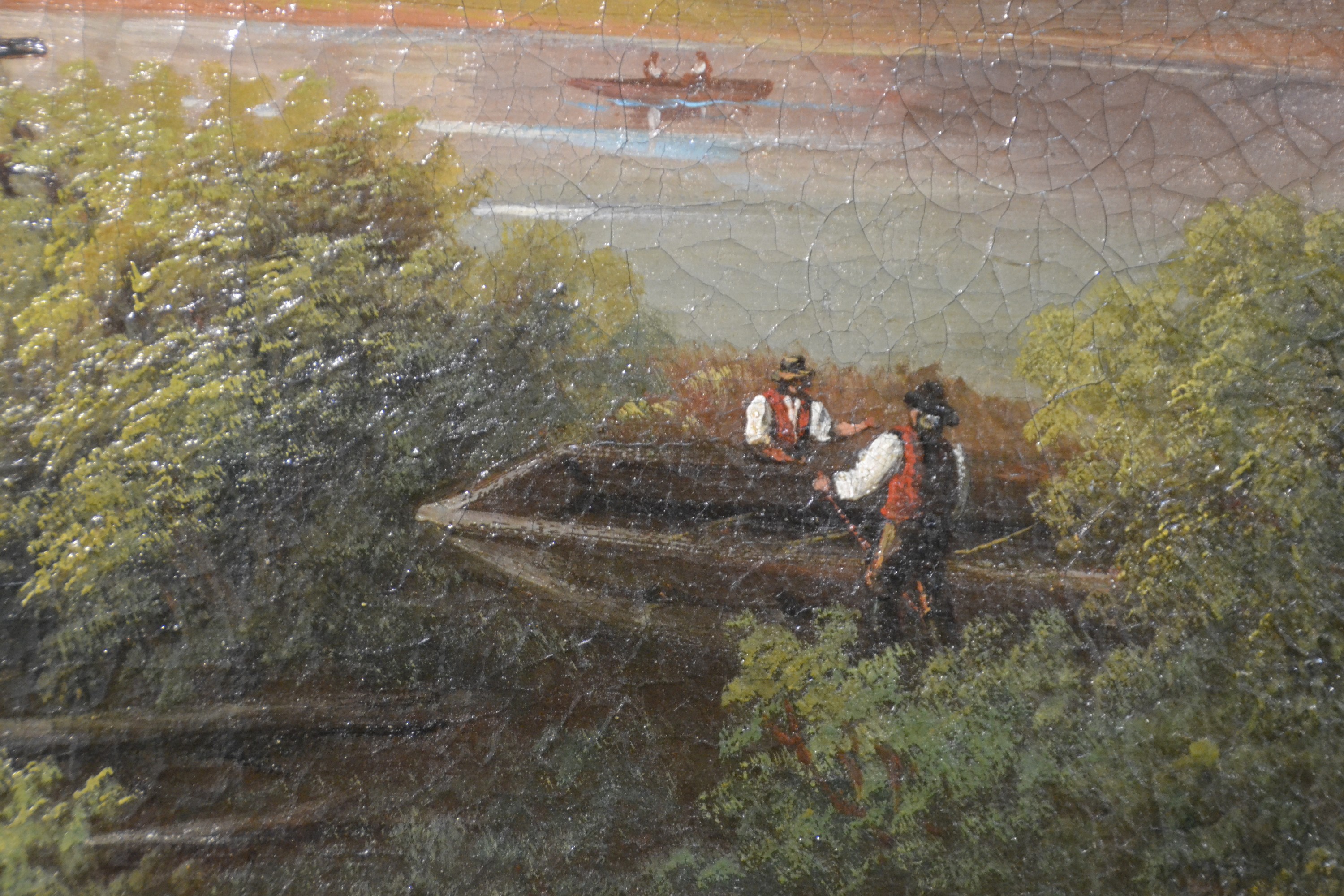 Detail d: Josef Navratil, 1798-1865 Prag, wohl Ansicht von Prag, Blick über die Moldau mit Figurenstaffage, Öl/Lwd, signiert in Rot, mehrfach rest., 74x100 ...