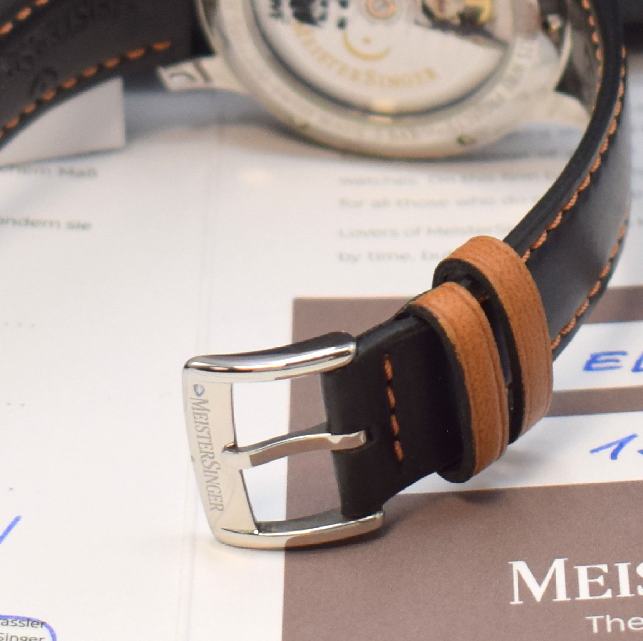 Detail b: MEISTERSINGER Planet Earth auf 500 Stück limitierte Herrenarmbanduhr in Stahl, Schweiz um 2021, Automatik, beids. vergl. Geh. inkl. orig. Lederband ...