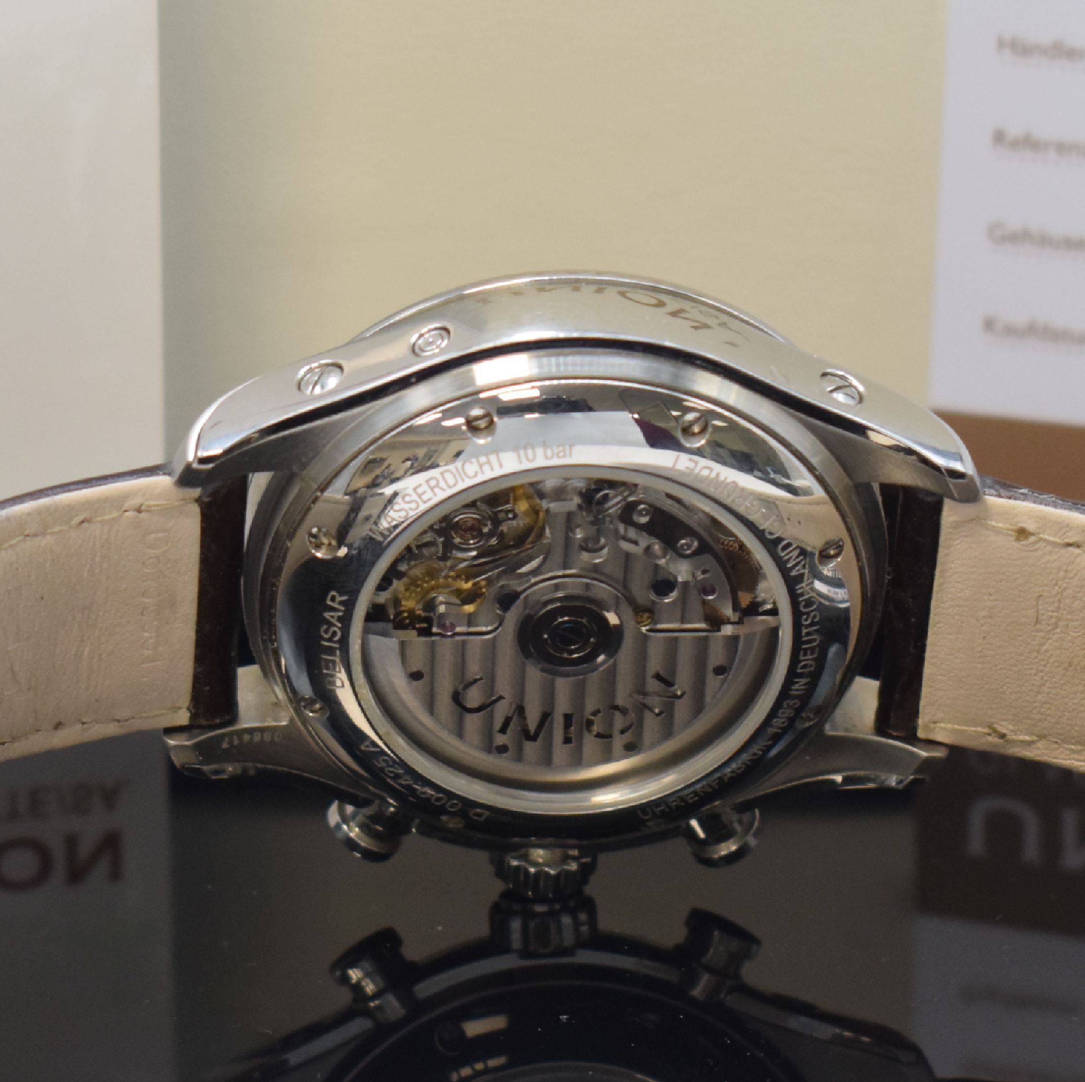 Detail e: UNION GLASHÜTTE/SA Belisar Herrenarmbanduhr in Stahl Referenz D009.425A, Deutschland verk. lt. beil. Pap. 08/2020, Automatik, beids. vergl. Geh. ...