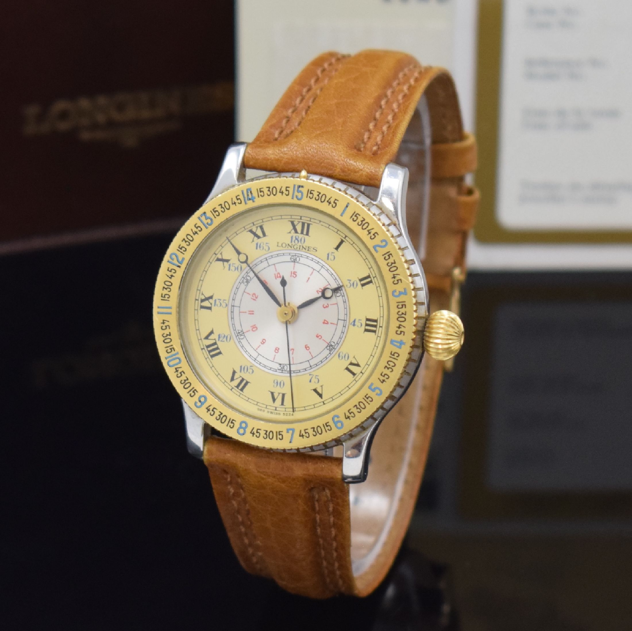 Detail a: LONGINES seltene Armbanduhr "Hour Angle Watch" Referenz 5224-989, Automatik, Edelstahlgeh. inkl. orig. Lederband m. orig. Dornschl., Boden ...
