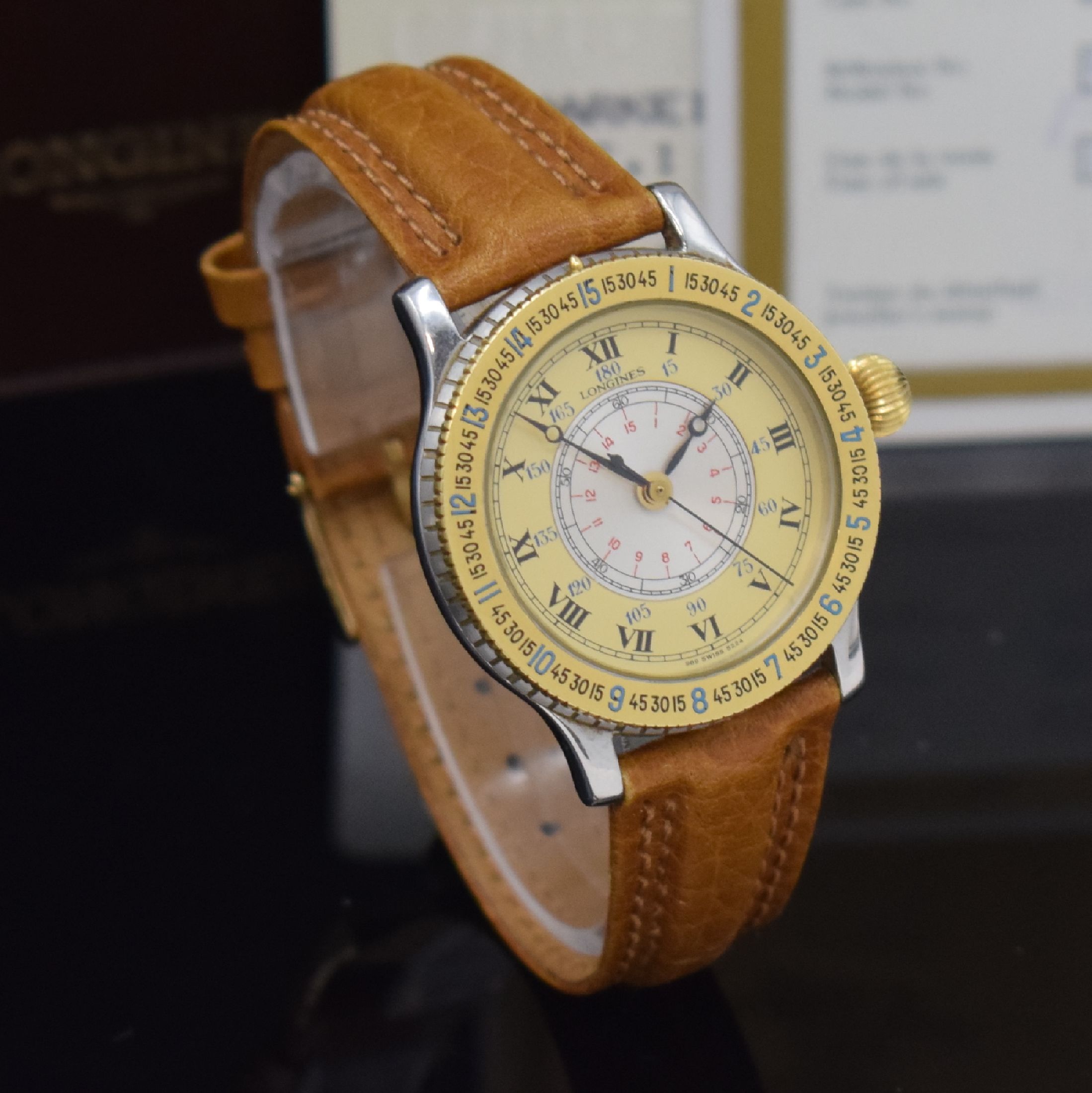 Detail c: LONGINES seltene Armbanduhr "Hour Angle Watch" Referenz 5224-989, Automatik, Edelstahlgeh. inkl. orig. Lederband m. orig. Dornschl., Boden ...
