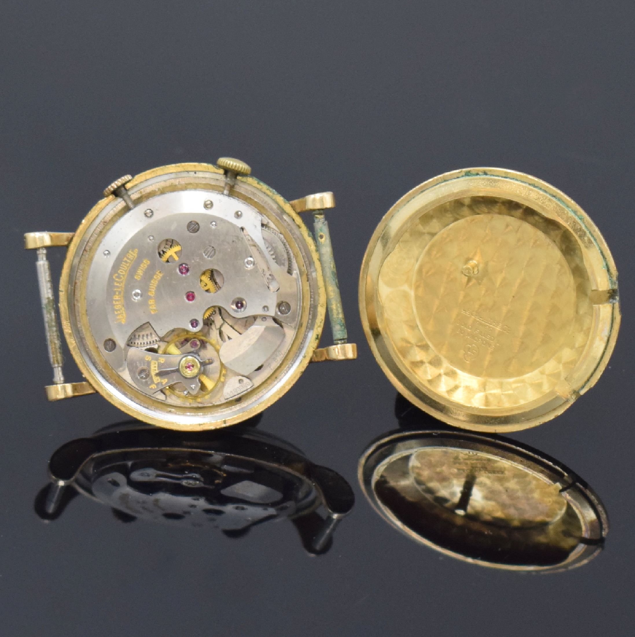 Detail e: Jaeger-LeCoultre Armbandwecker Memovox, Handaufzug, Schweiz für den US-Markt um 1957, GG-Filled-Geh., Boden aufgedr., silberfarb. orig. Blatt ...