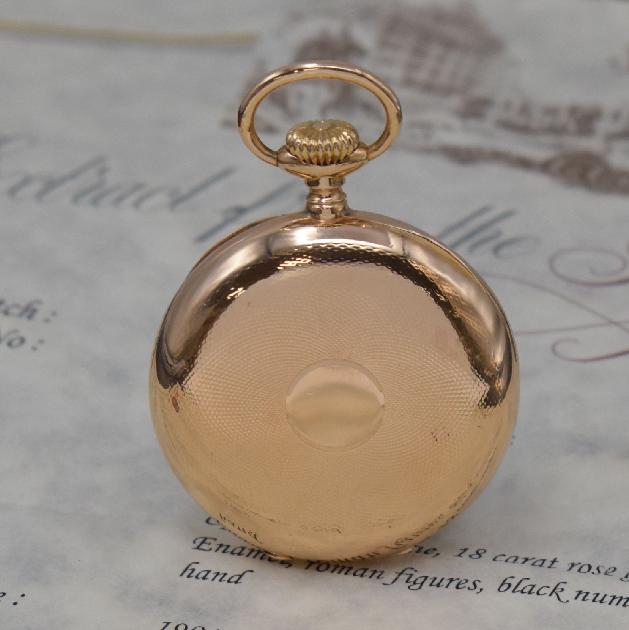 Detail b: PATEK PHILIPPE Chronometro Gondolo offene Herrentaschenuhr in RoséG 750/000, 2-Deckel Goldgeh., guill. Boden zum Rand ber., 2-teil. Emailzifferbl. ...