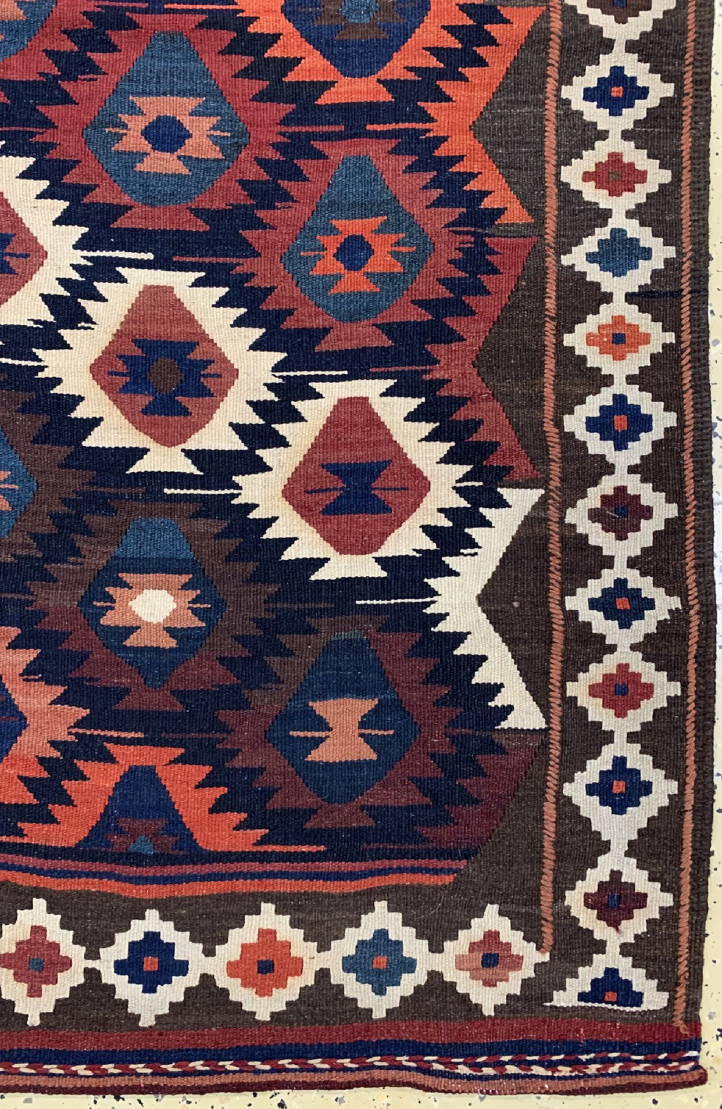 Detail a: Weramin Kelim antik, Persien, um 1900, Wolle auf Wolle, ca. 345 x 172 cm, EHZ: 1-2