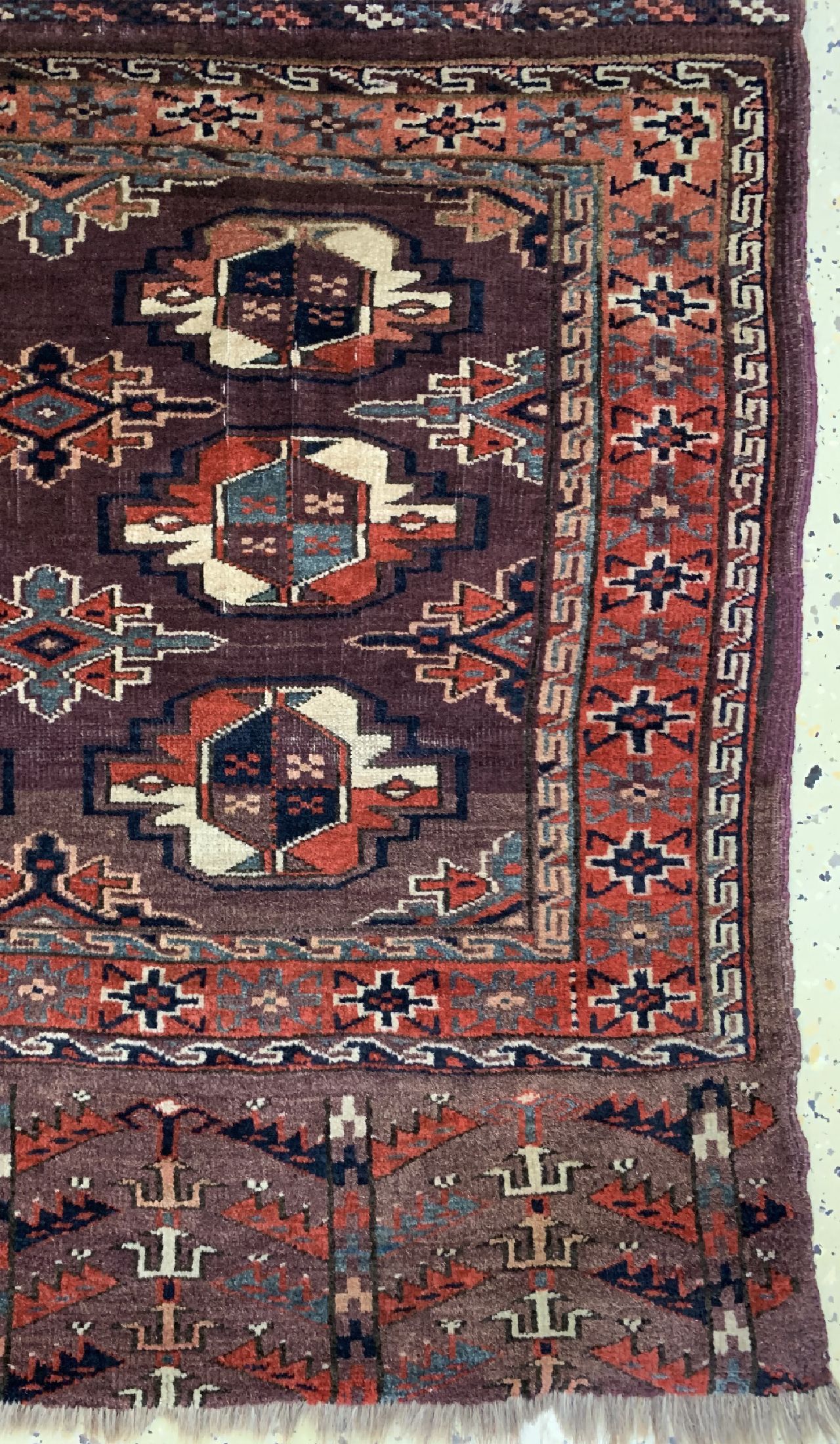 Detail a: Igdir Tschowal antik, Turkmenistan, 19.Jhd,Wolle auf Wolle, ca. 118 x 86 cm, EHZ: 2-3