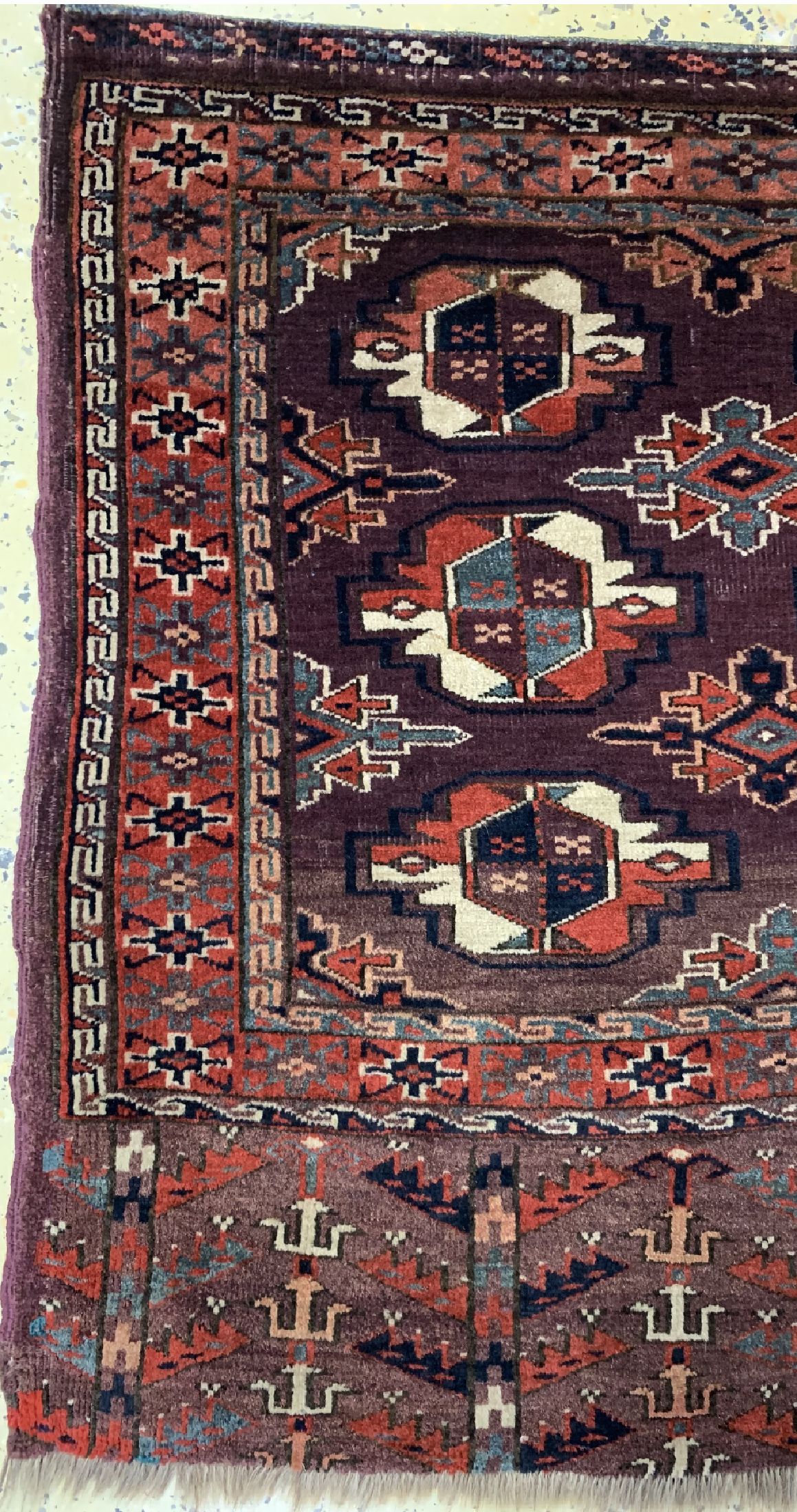 Detail b: Igdir Tschowal antik, Turkmenistan, 19.Jhd,Wolle auf Wolle, ca. 118 x 86 cm, EHZ: 2-3