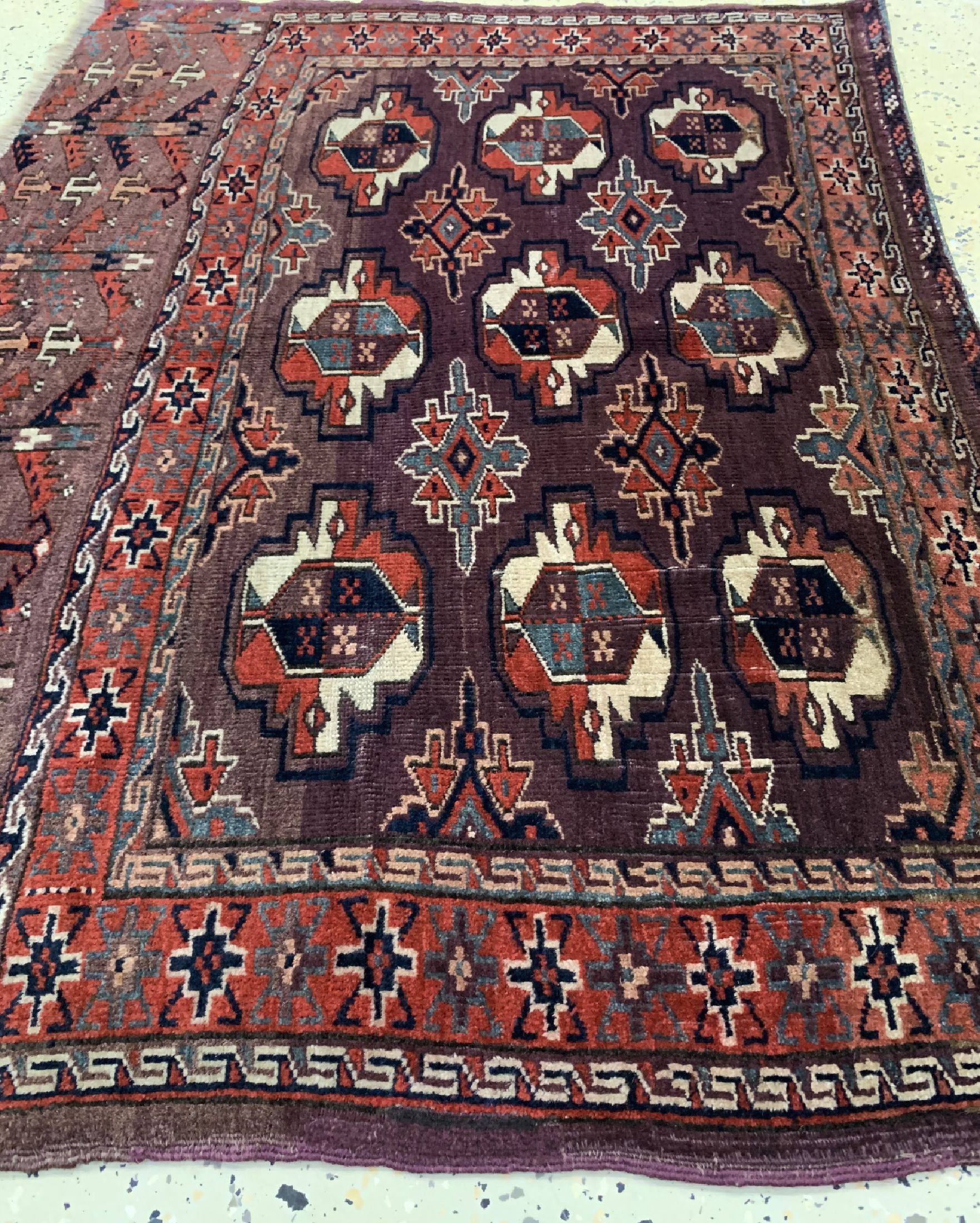 Detail d: Igdir Tschowal antik, Turkmenistan, 19.Jhd,Wolle auf Wolle, ca. 118 x 86 cm, EHZ: 2-3