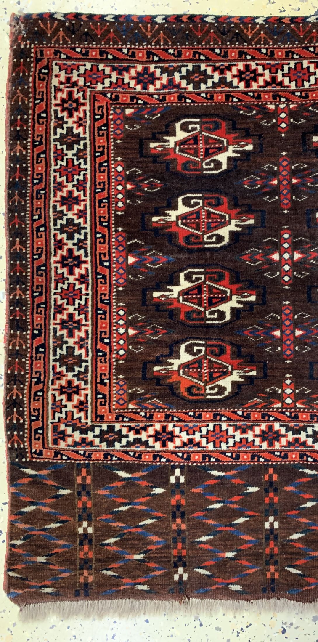 Detail b: Yomud Tschowal antik, Turkmenistan, um 1900, Wolle auf Wolle, ca. 123 x 80 cm, EHZ: 2-3
