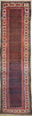 Image 26727200 - Antique Hamadan, Persia, dated 1334(1911), wool on cotton, approx. 388 x 102 cm, condition: 2. Antique, old and decorative collector Orientalrugs, Carpets, Textiles and Flatweaves